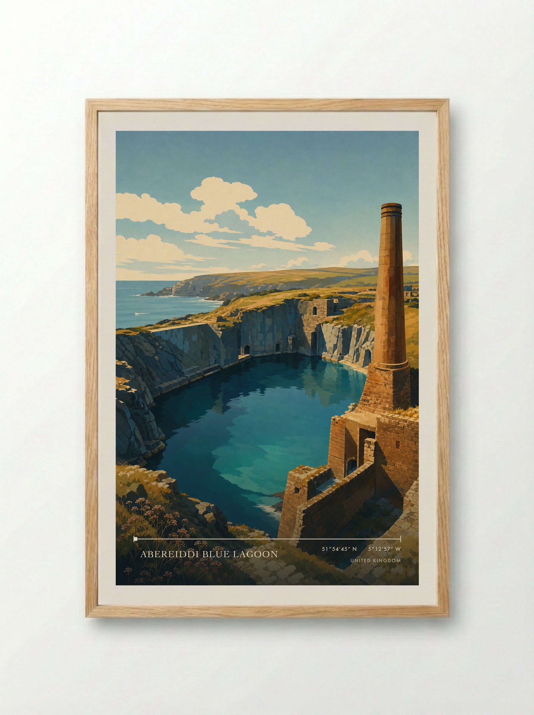 Abereiddi Blue Lagoon United Kingdom Travel Poster - Framed Print Wood