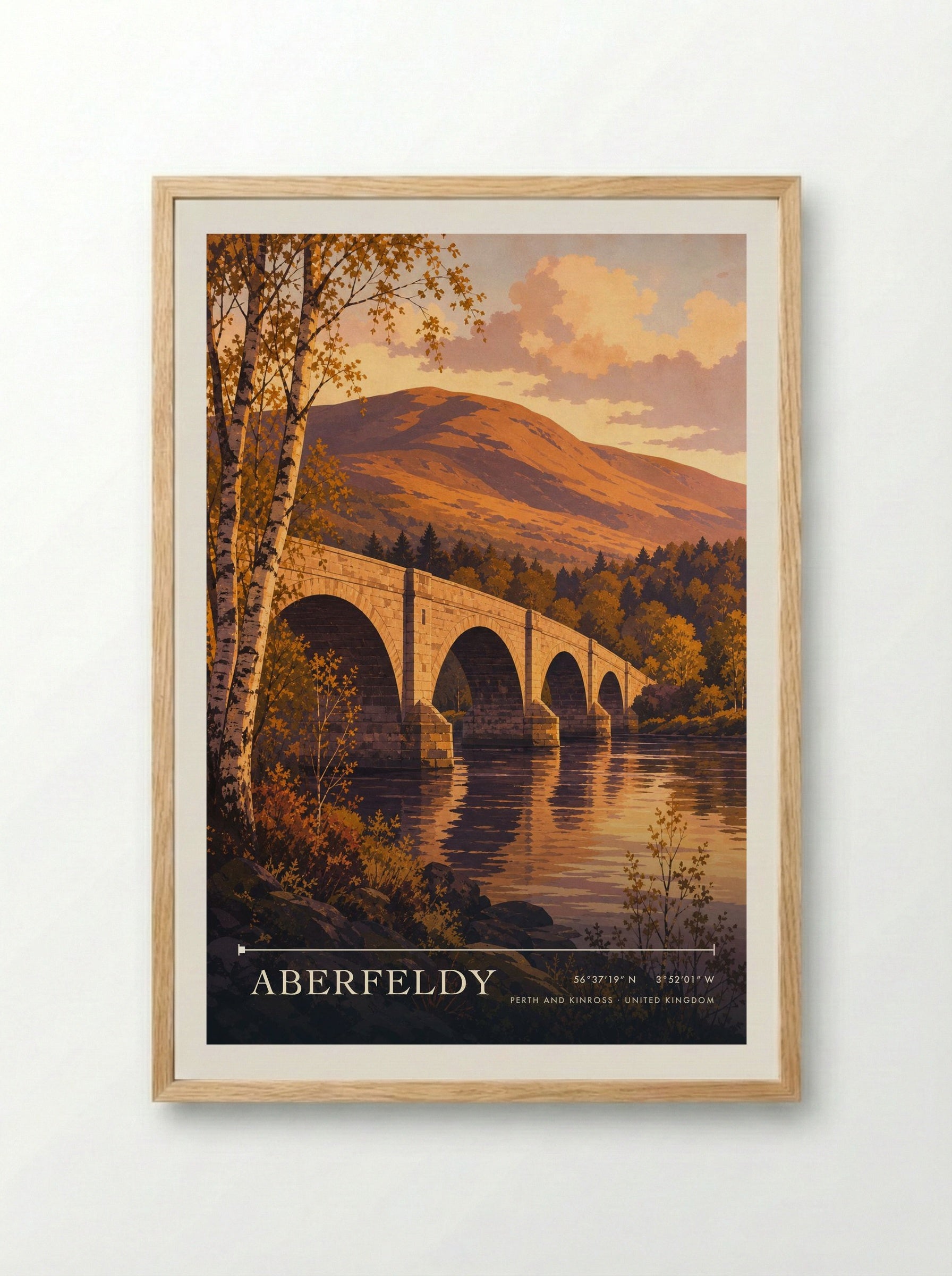 Aberfeldy Perth and Kinross United Kingdom Travel Poster - Framed Print Wood