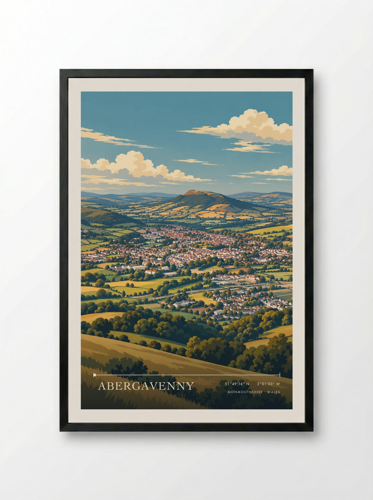 Abergavenny, Monmouthshire | Travel Poster - Framed Print Black