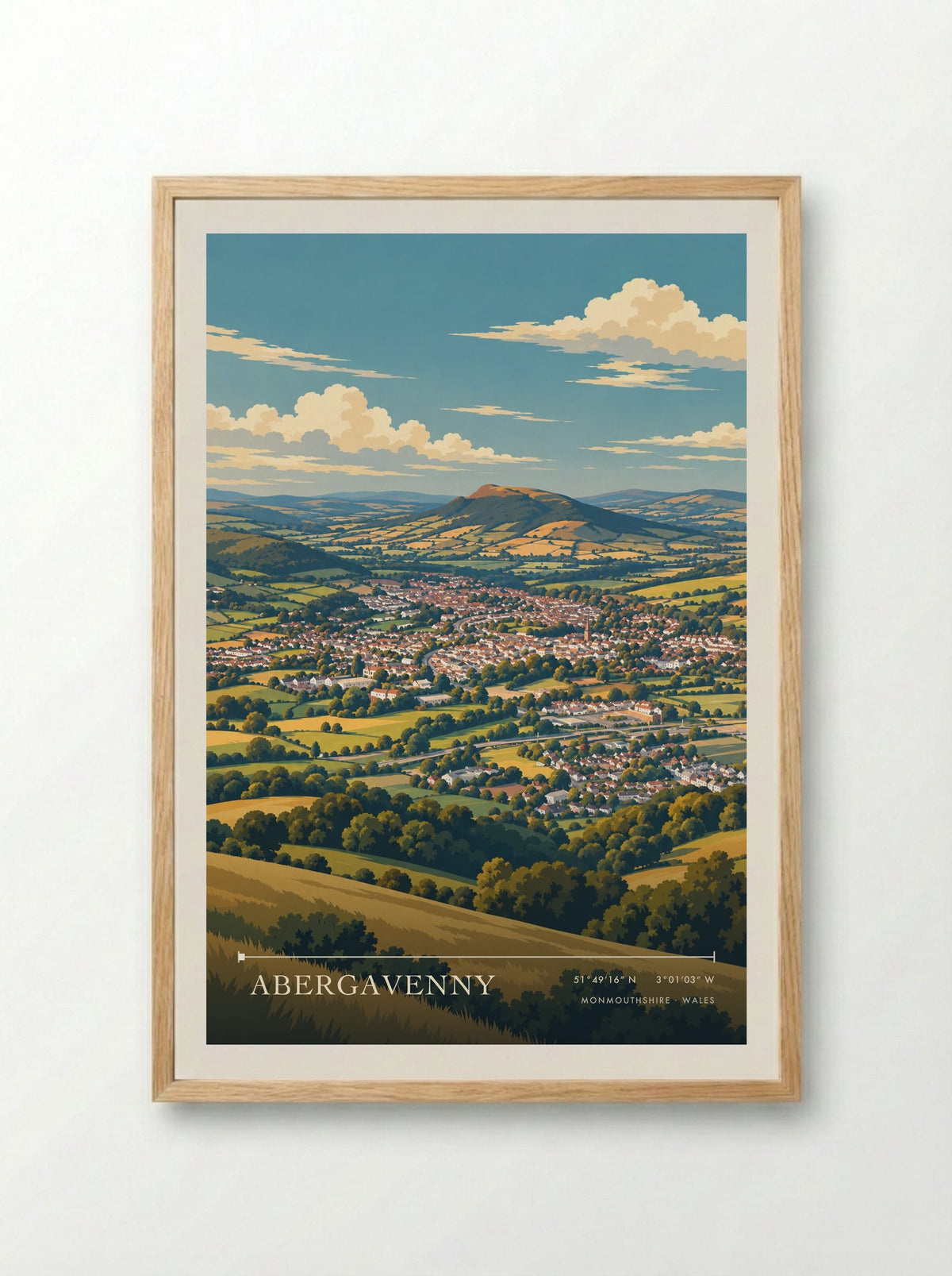 Abergavenny, Monmouthshire | Travel Poster - Framed Print Wood