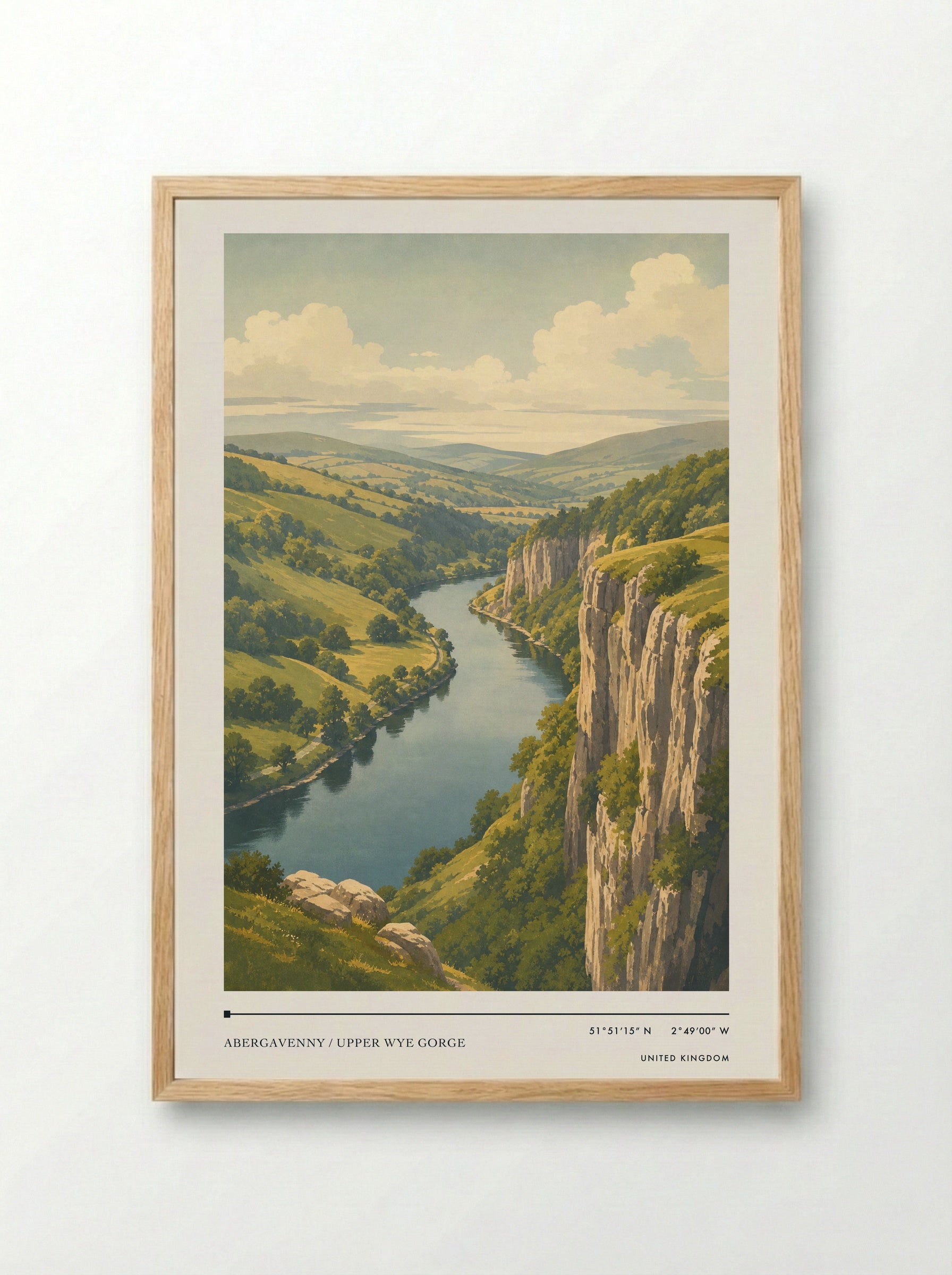 Abergavenny / Upper Wye Gorge United Kingdom Travel Poster - Framed Print Wood