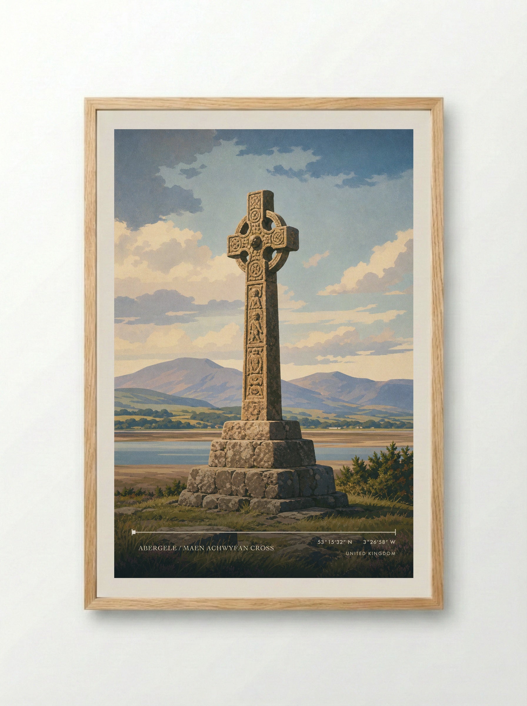 Abergele / Maen Achwyfan Cross United Kingdom Travel Poster - Framed Print Wood