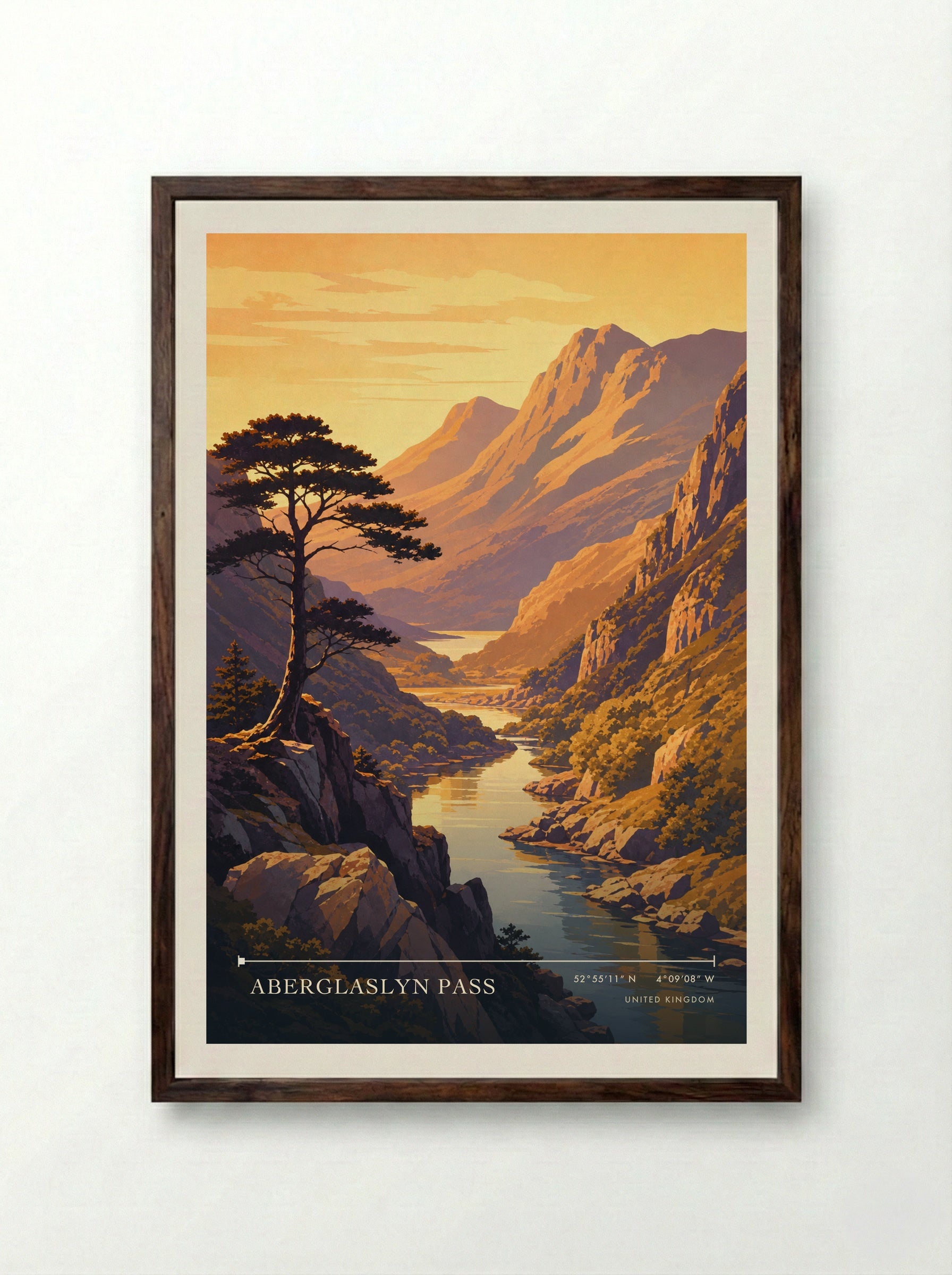 Aberglaslyn Pass United Kingdom Travel Poster - Framed Print Dark Wood