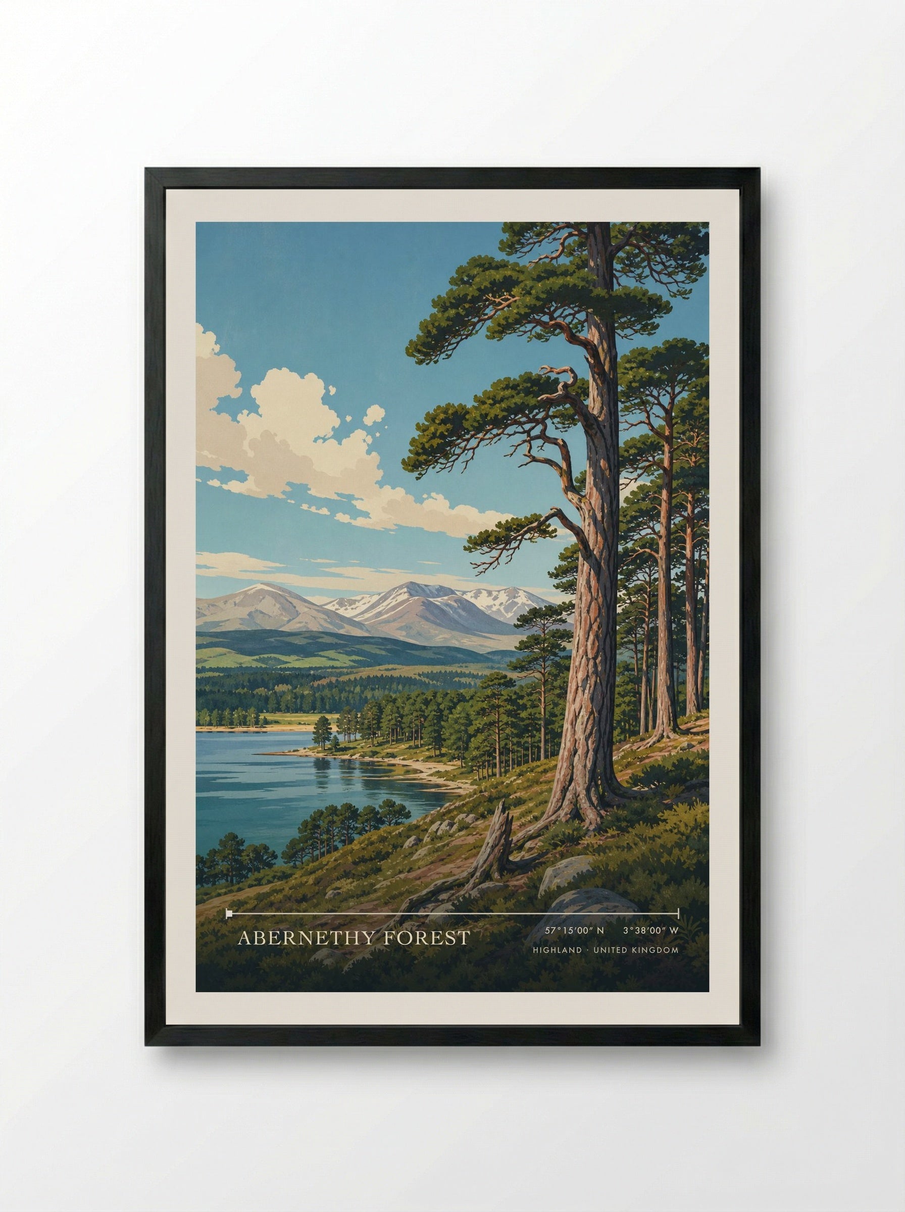 Abernethy Forest Highland United Kingdom Travel Poster - Framed Print Black