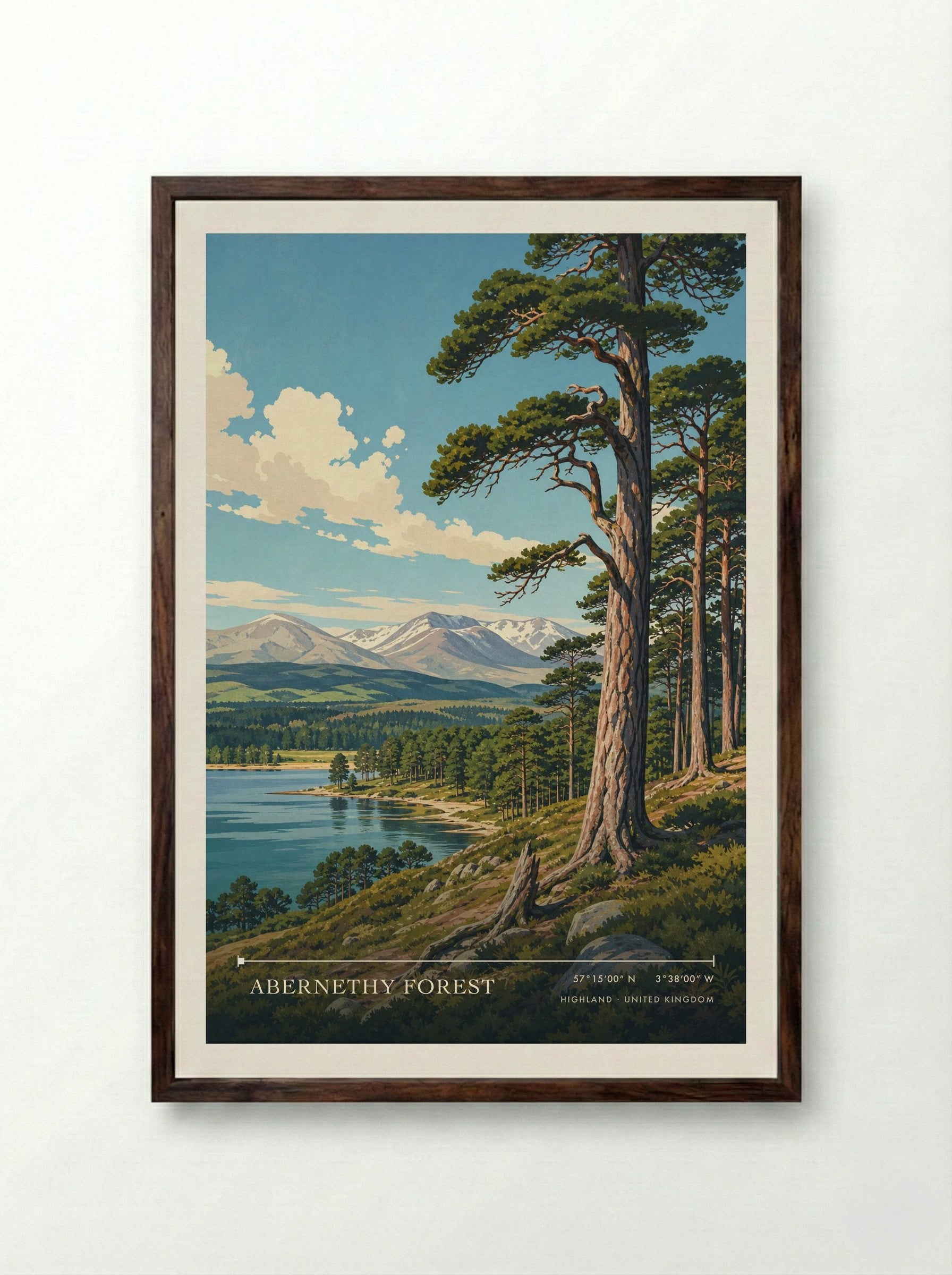 Abernethy Forest Highland United Kingdom Travel Poster - Framed Print Dark Wood