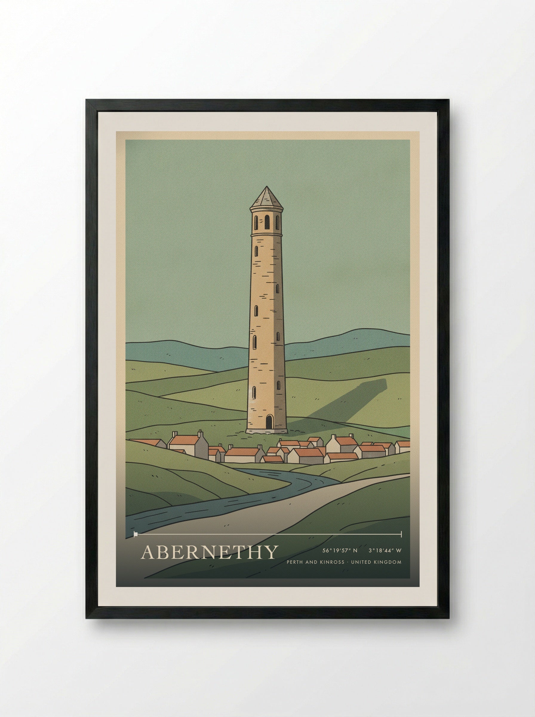 Abernethy Perth and Kinross United Kingdom Travel Poster - Framed Print Black