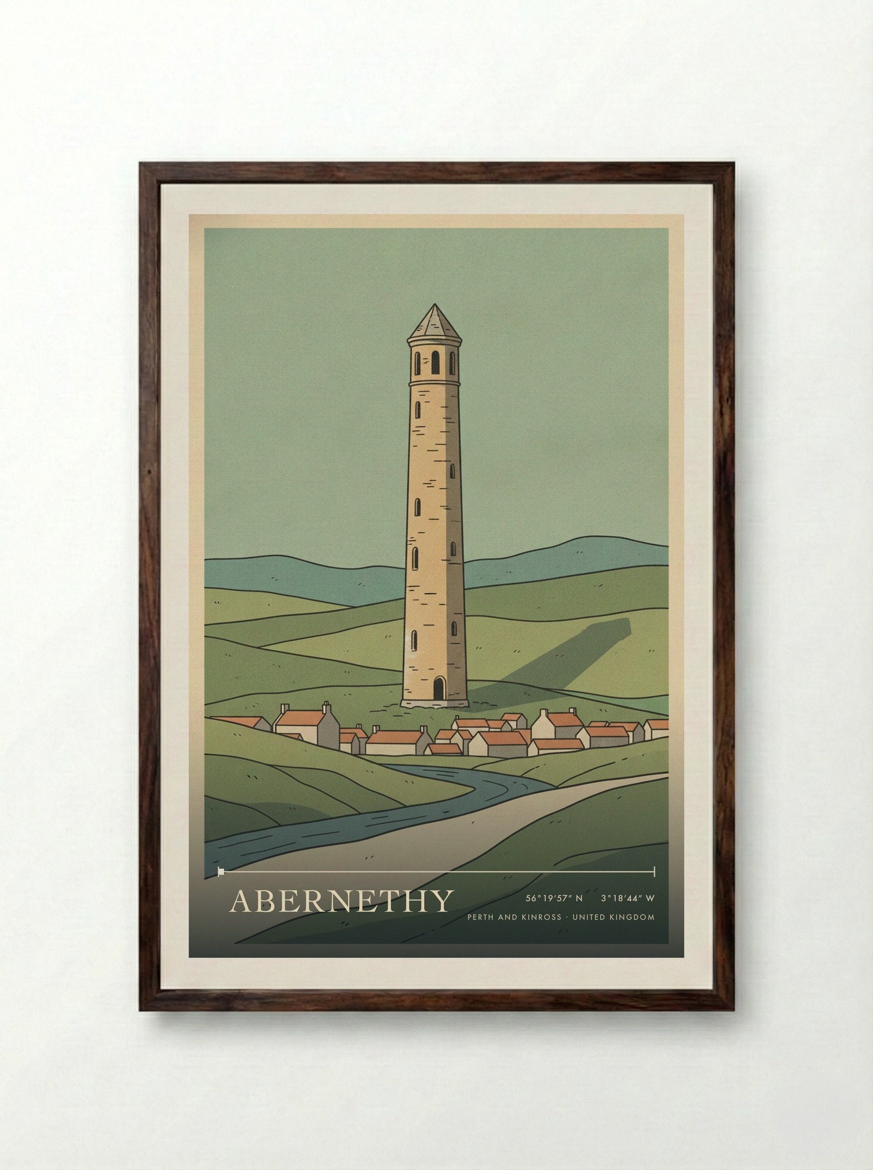Abernethy Perth and Kinross United Kingdom Travel Poster - Framed Print Dark Wood