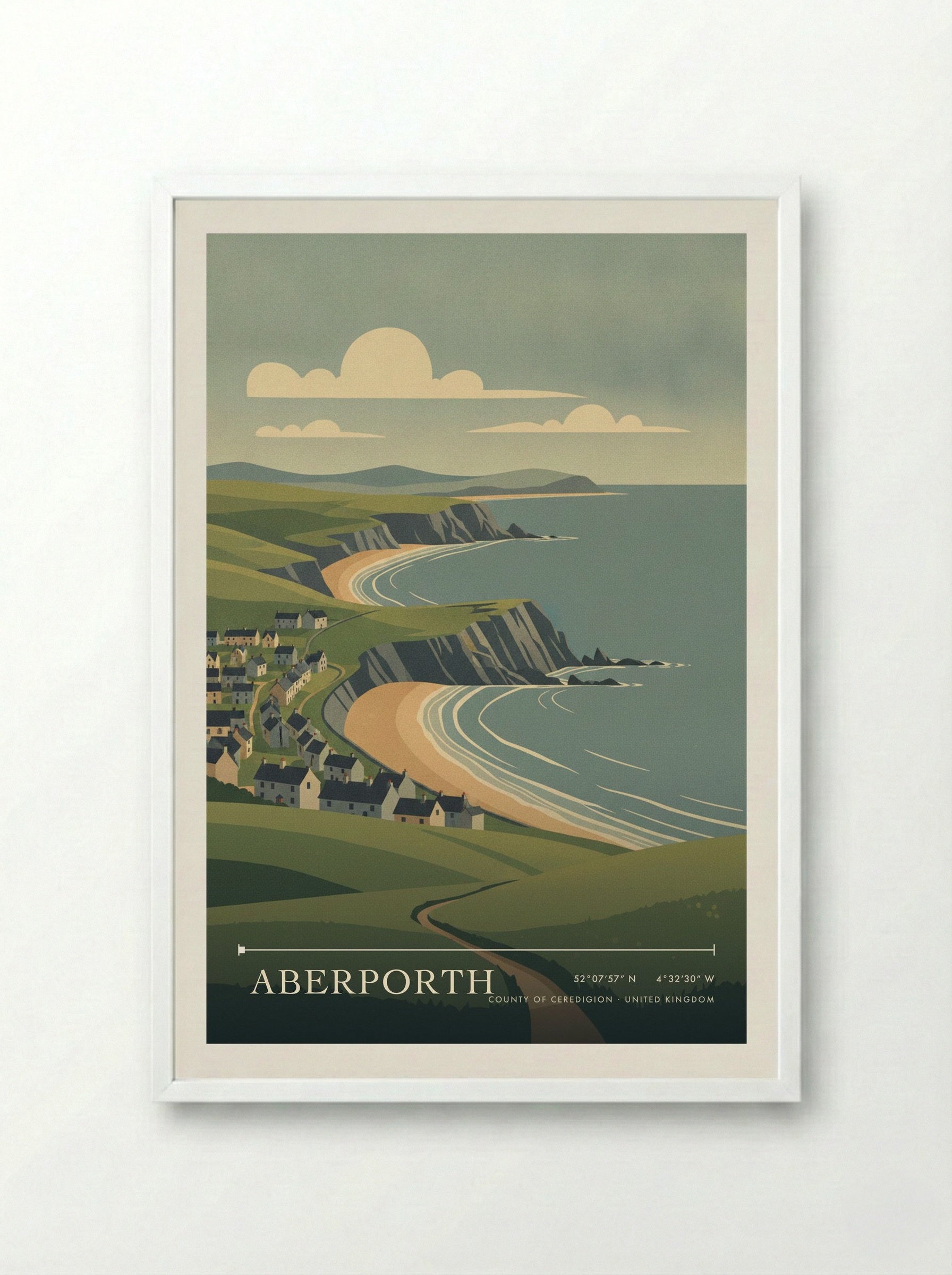 Aberporth County of Ceredigion United Kingdom Travel Poster - Framed Print White