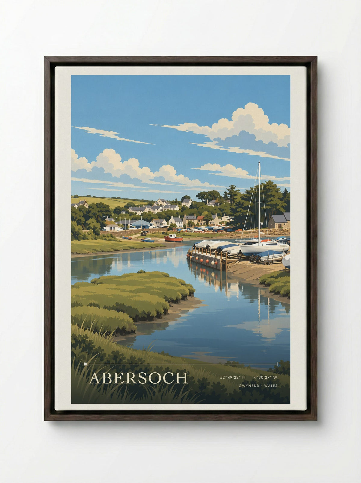 Abersoch, Gwynedd | Travel Poster - Framed Canvas Dark Wood