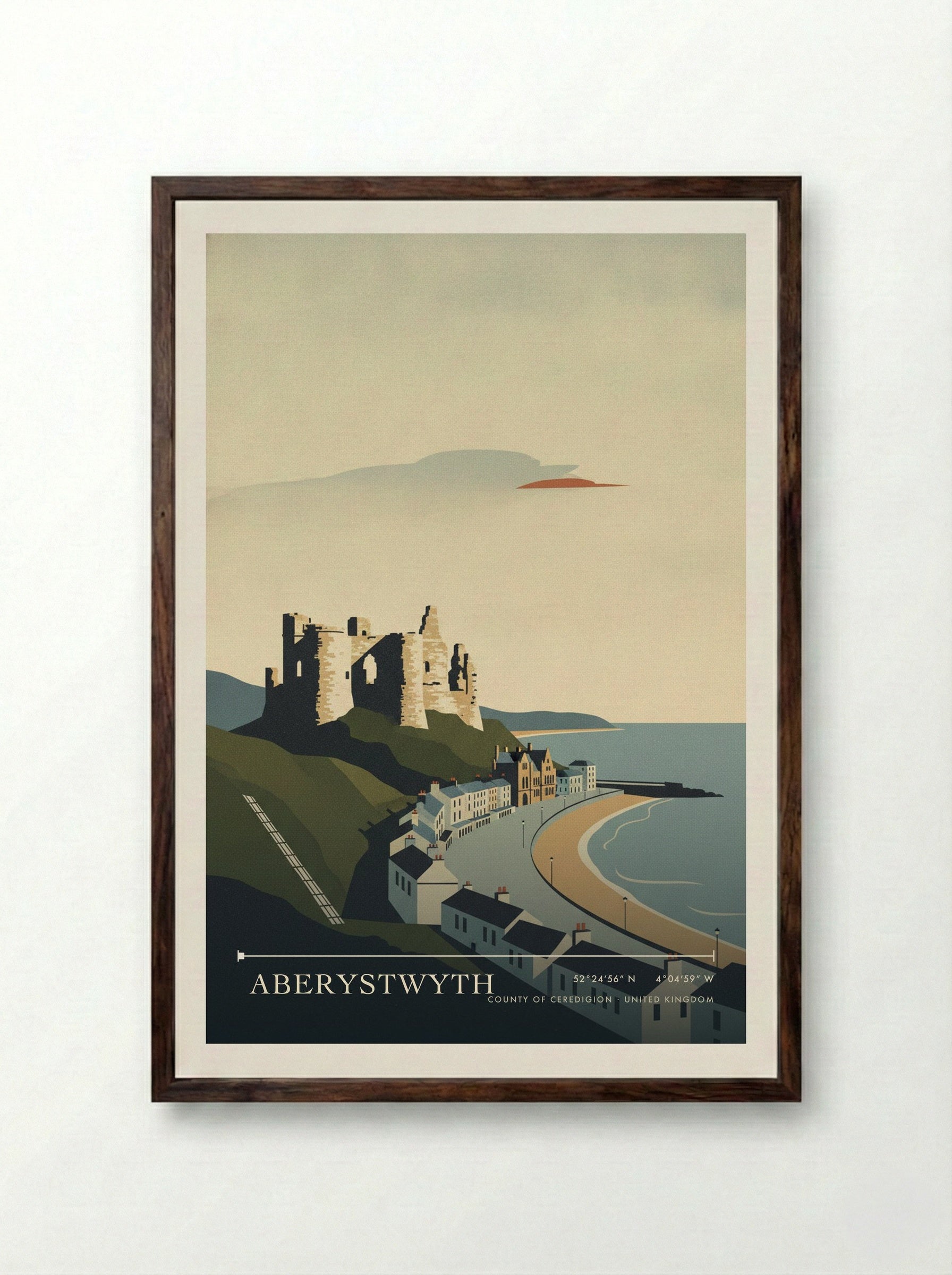 Aberystwyth County of Ceredigion United Kingdom Travel Poster - Framed Print Dark Wood
