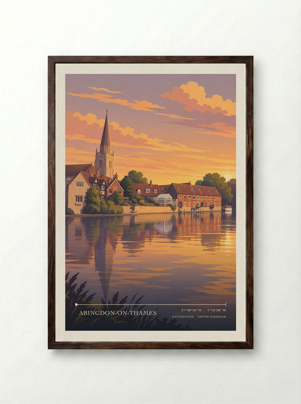Abingdon-on-Thames, Oxfordshire | Travel Poster - Framed Print Dark Wood