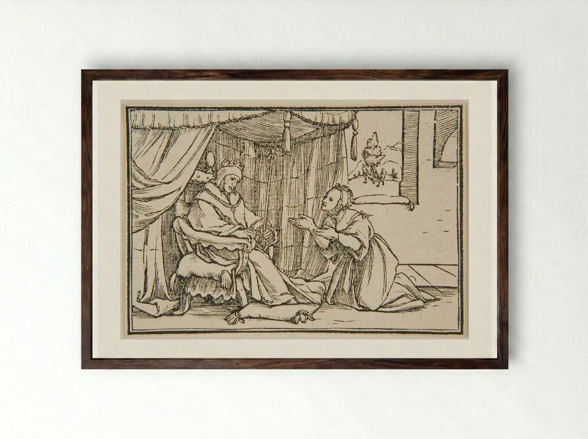 Abishag Cherishes David - Hans Holbein the Younger - Framed Print Dark Wood