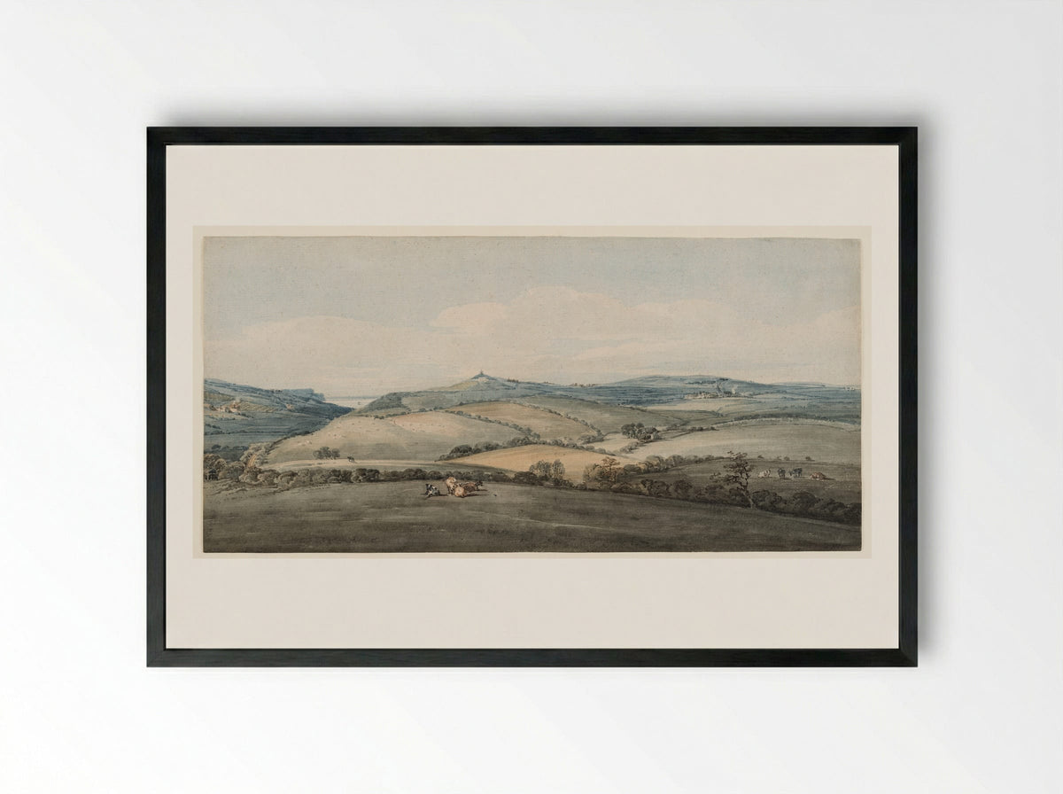 Above Lyme Regis, looking across Marshwood Vale, Dorset - Thomas Girtin - Framed Print Black
