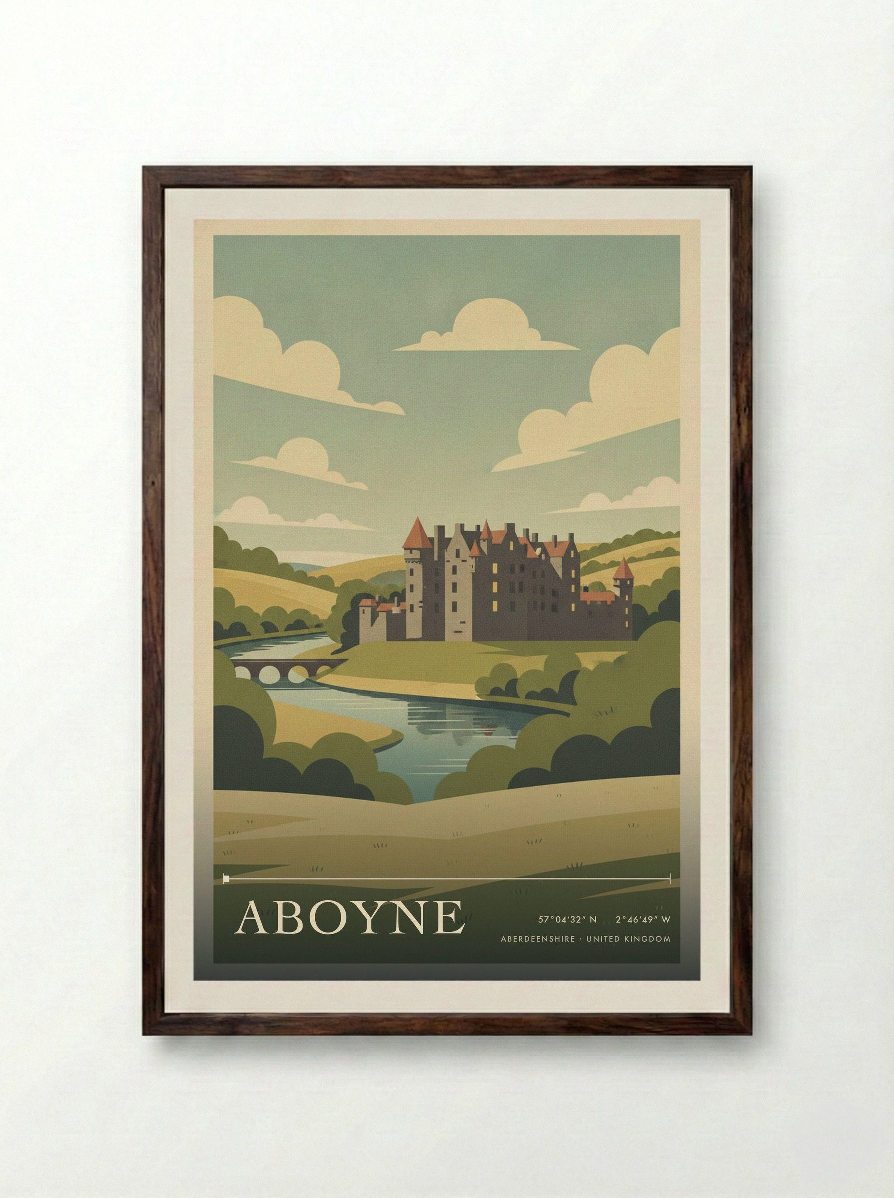Aboyne Aberdeenshire United Kingdom Travel Poster - Framed Print Dark Wood
