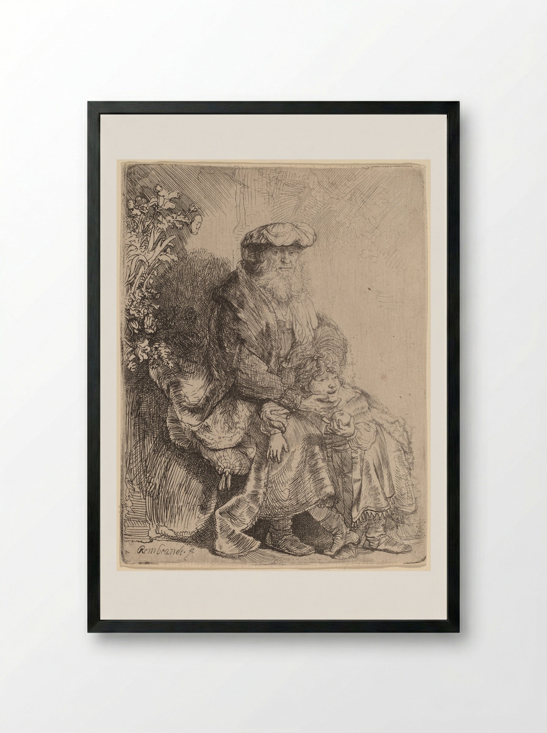 Abraham Caressing Isaac - Rembrandt Harmensz. van Rijn - Framed Print Black