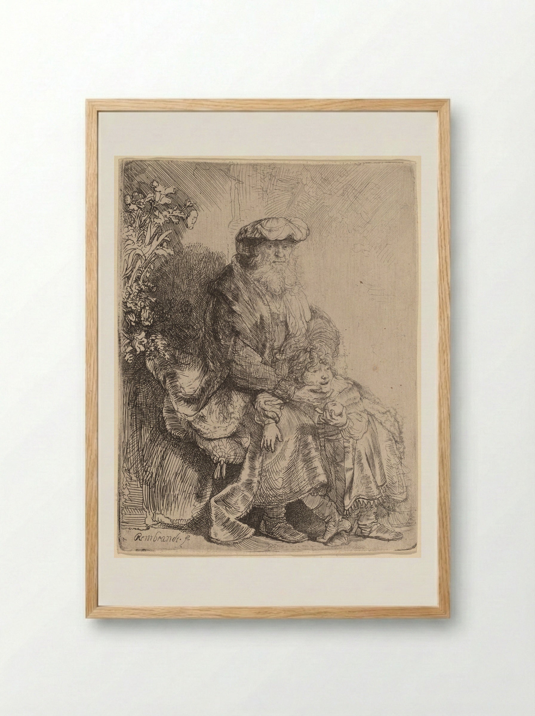 Abraham Caressing Isaac - Rembrandt Harmensz. van Rijn - Framed Print Wood