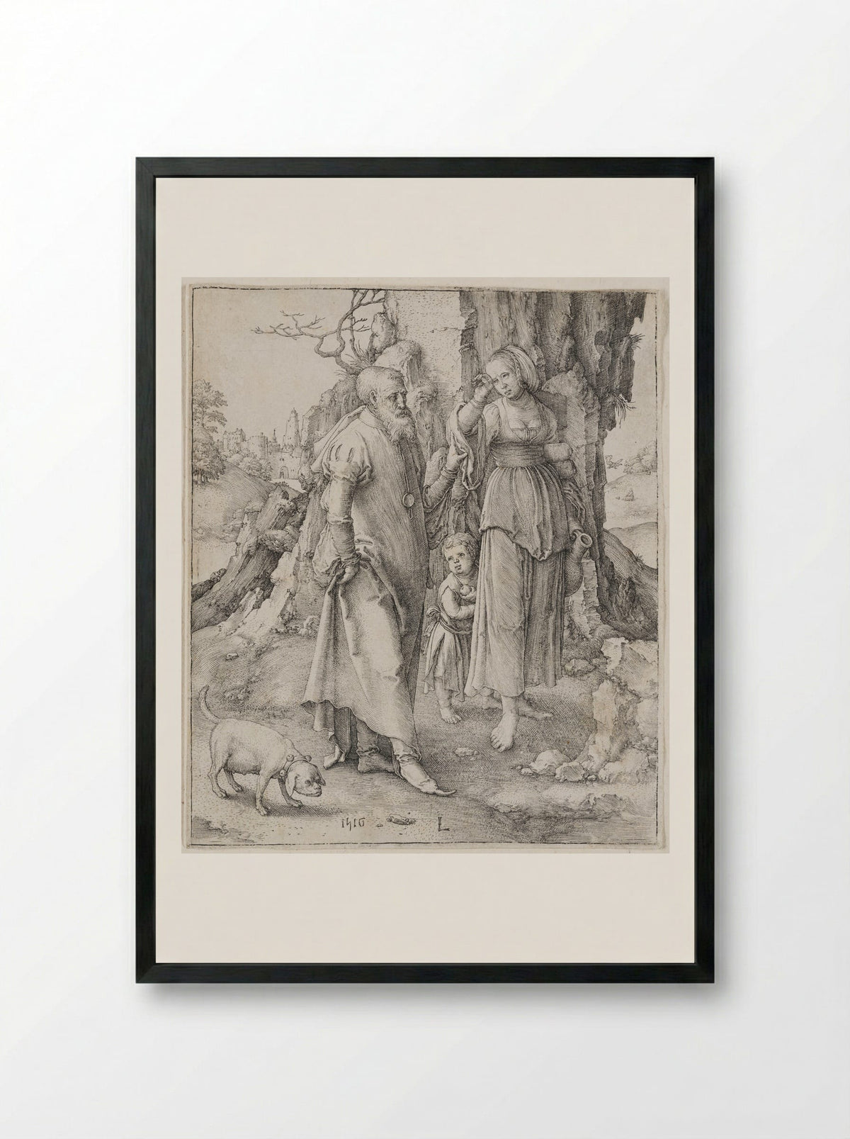 Abraham Dismissing Hagar - Lucas van Leyden - Framed Print Black