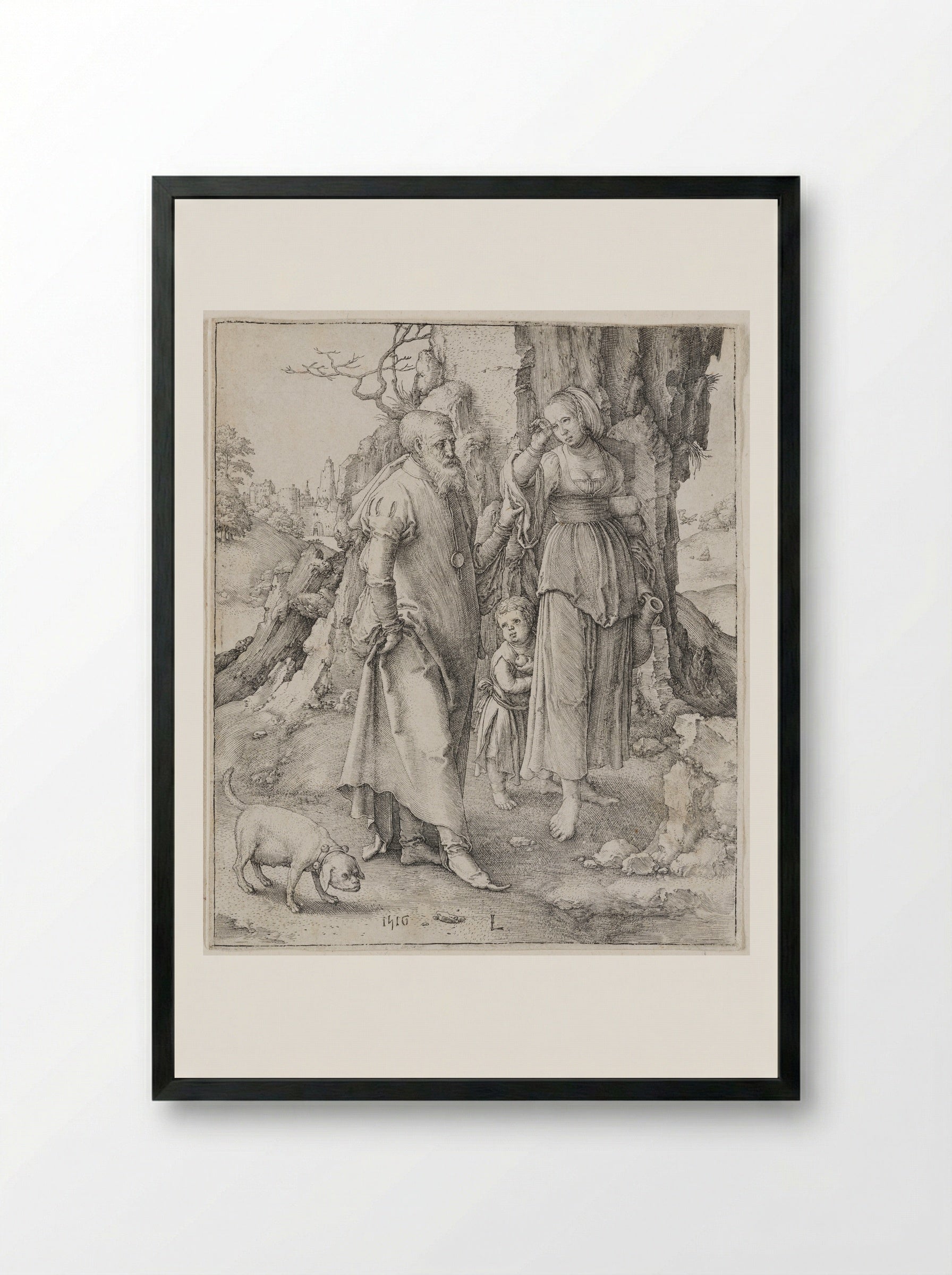 Abraham Dismissing Hagar - Lucas van Leyden - Framed Print Black