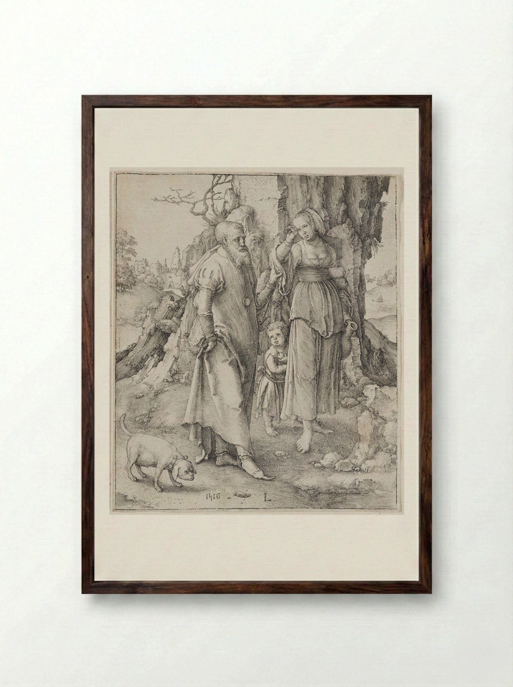Abraham Dismissing Hagar - Lucas van Leyden - Framed Print Dark Wood