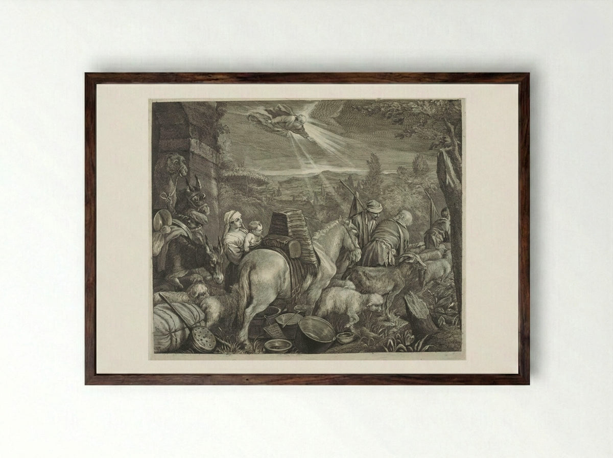 Abraham Leaving the Country of Haran - Cornelis Visscher - Framed Print Dark Wood