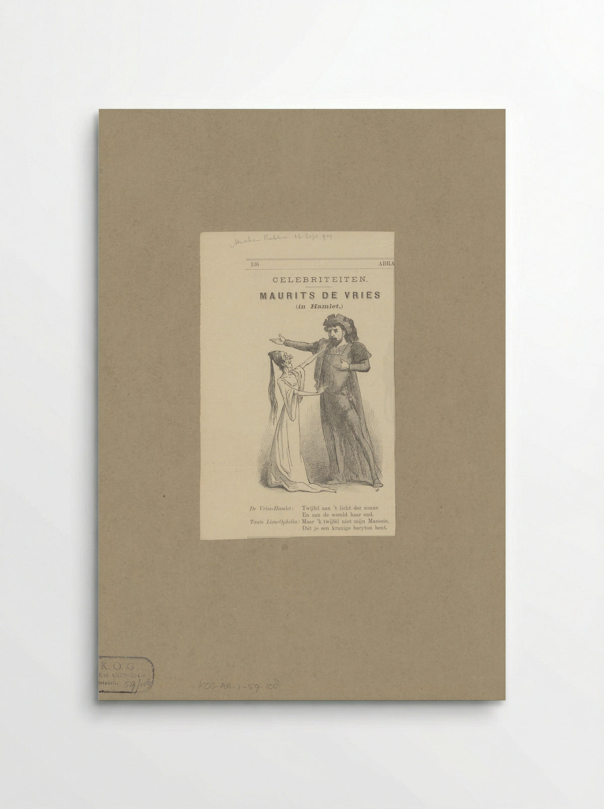 Abraham Prikkie als Ophelia en Maurits de Vries als Hamlet - Hendrik Jan Carel Linse - Poster