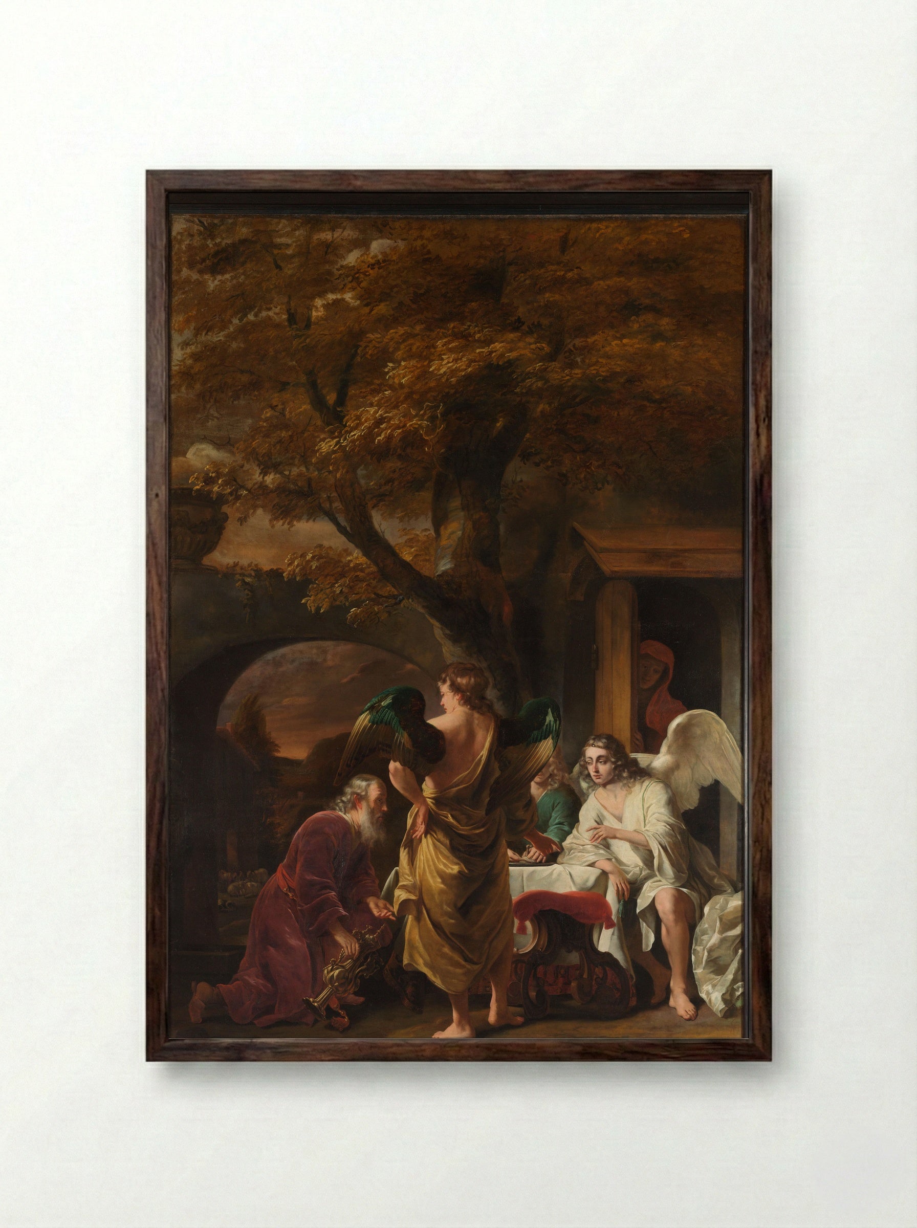 Abraham Receiving the Three Angels - Ferdinand Bol - Framed Print Dark Wood