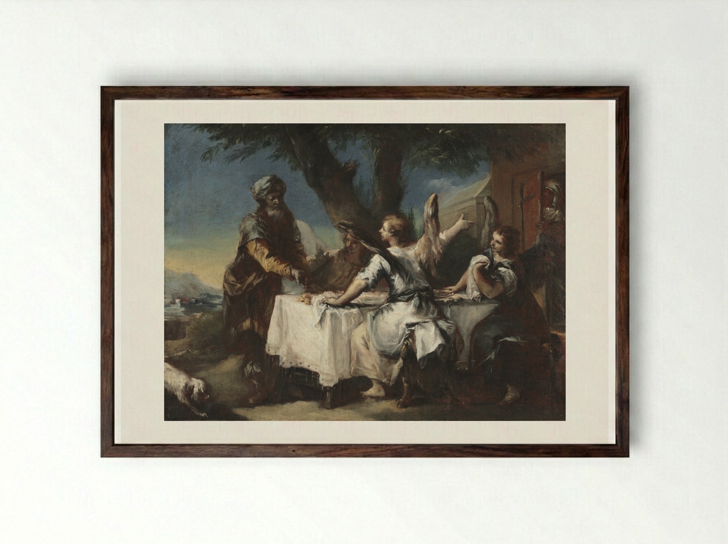 Abraham Welcoming the Three Angels - Francesco Guardi - Framed Print Dark Wood