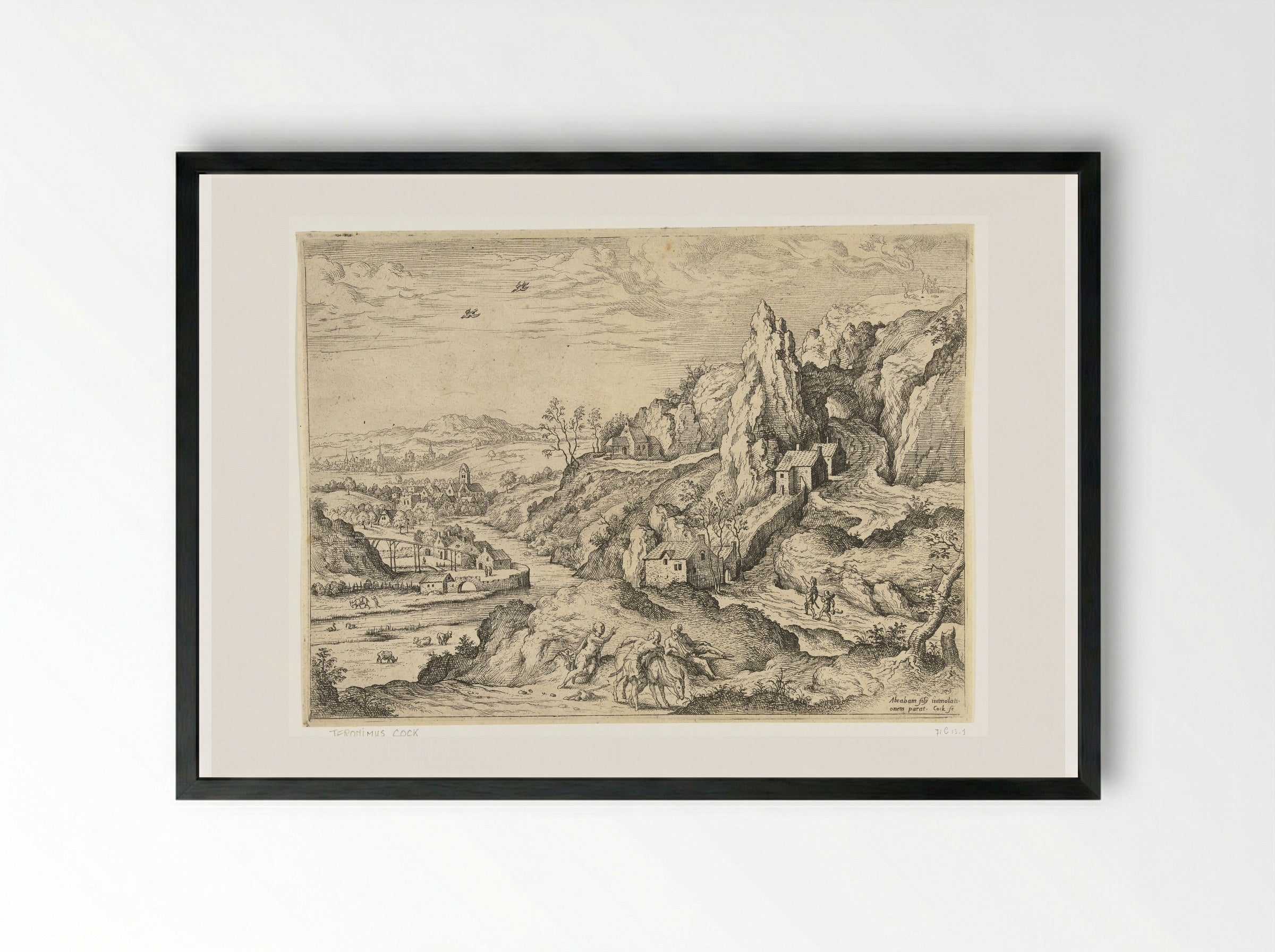 Abraham and Isaac on the Way to the Sacrifice - Hieronymus Cock - Framed Print Black