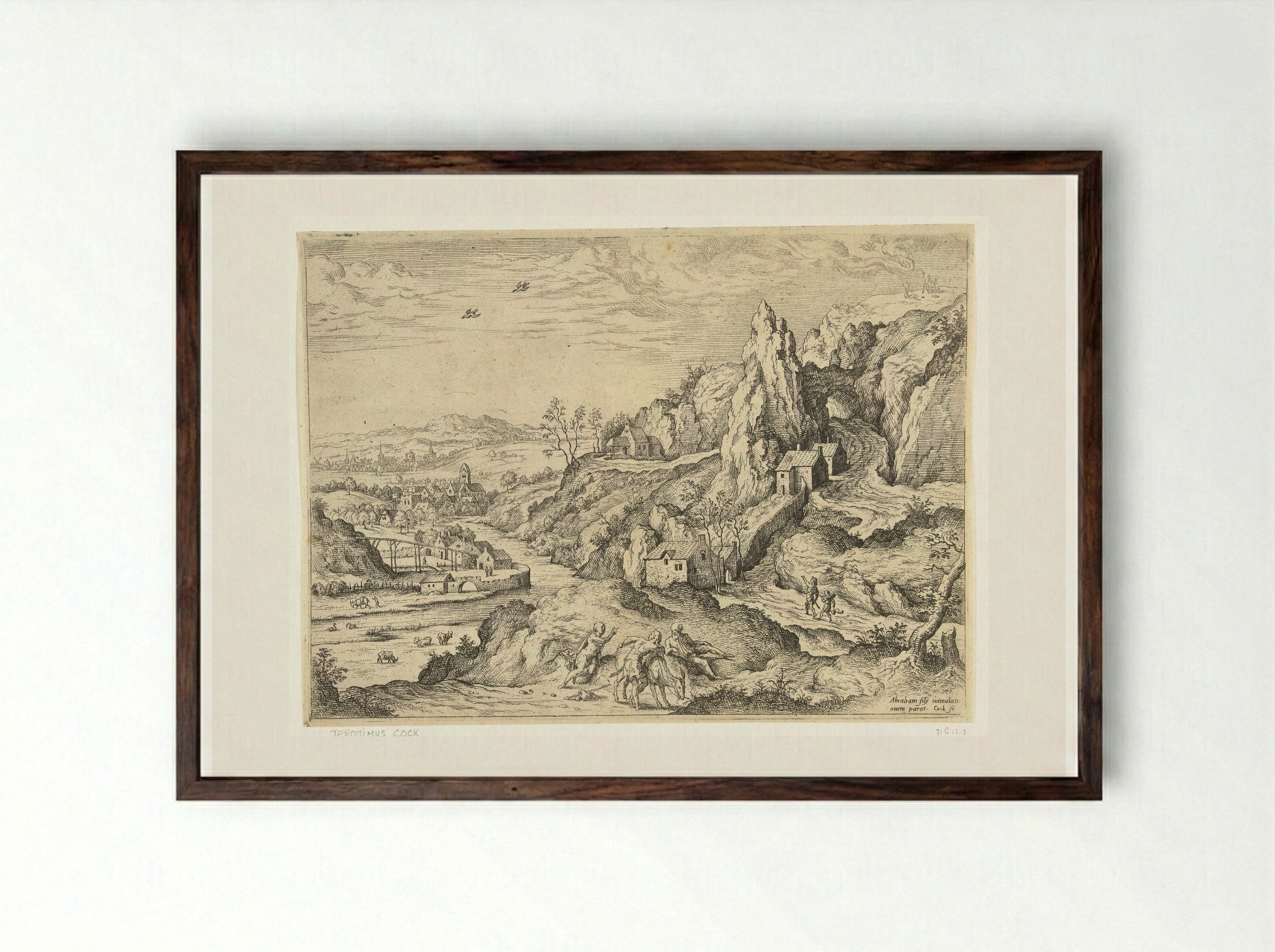 Abraham and Isaac on the Way to the Sacrifice - Hieronymus Cock - Framed Print Dark Wood