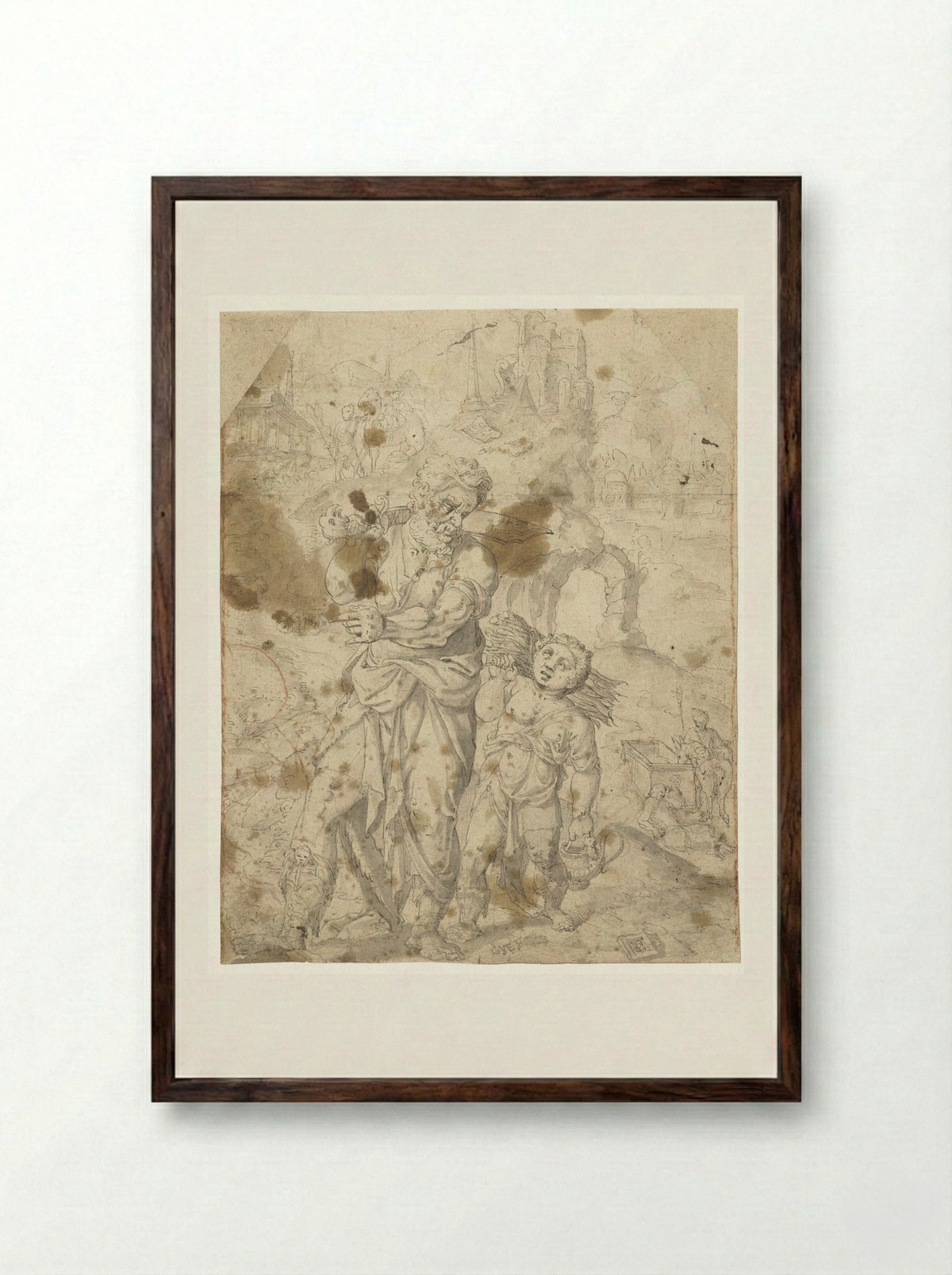 Abraham and Isaac on the Way to the Sacrifice - Monogrammist VCH - Framed Print Dark Wood