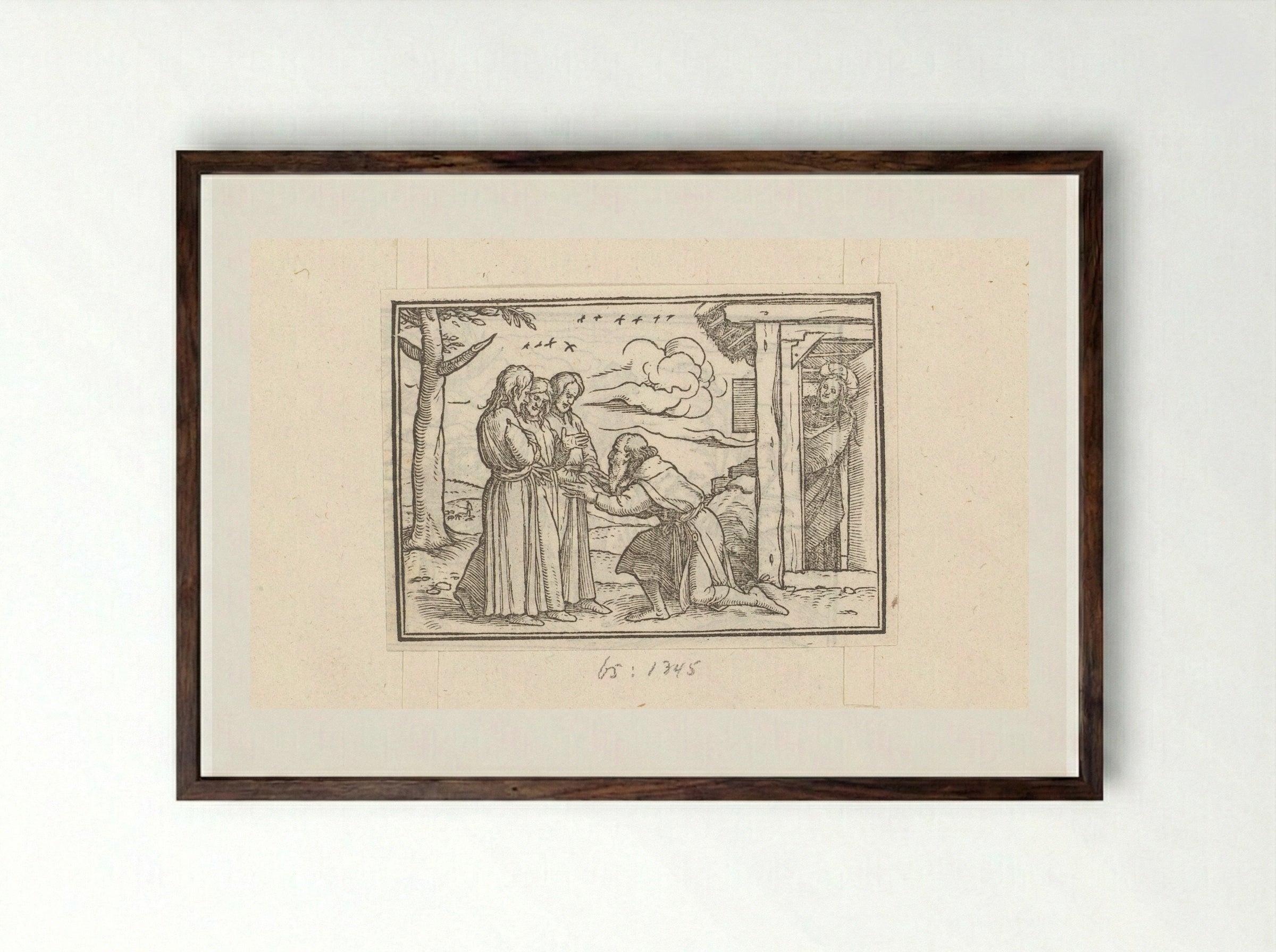 Abraham and the Three Angels - Veit Rudolf Specklin - Framed Print Dark Wood