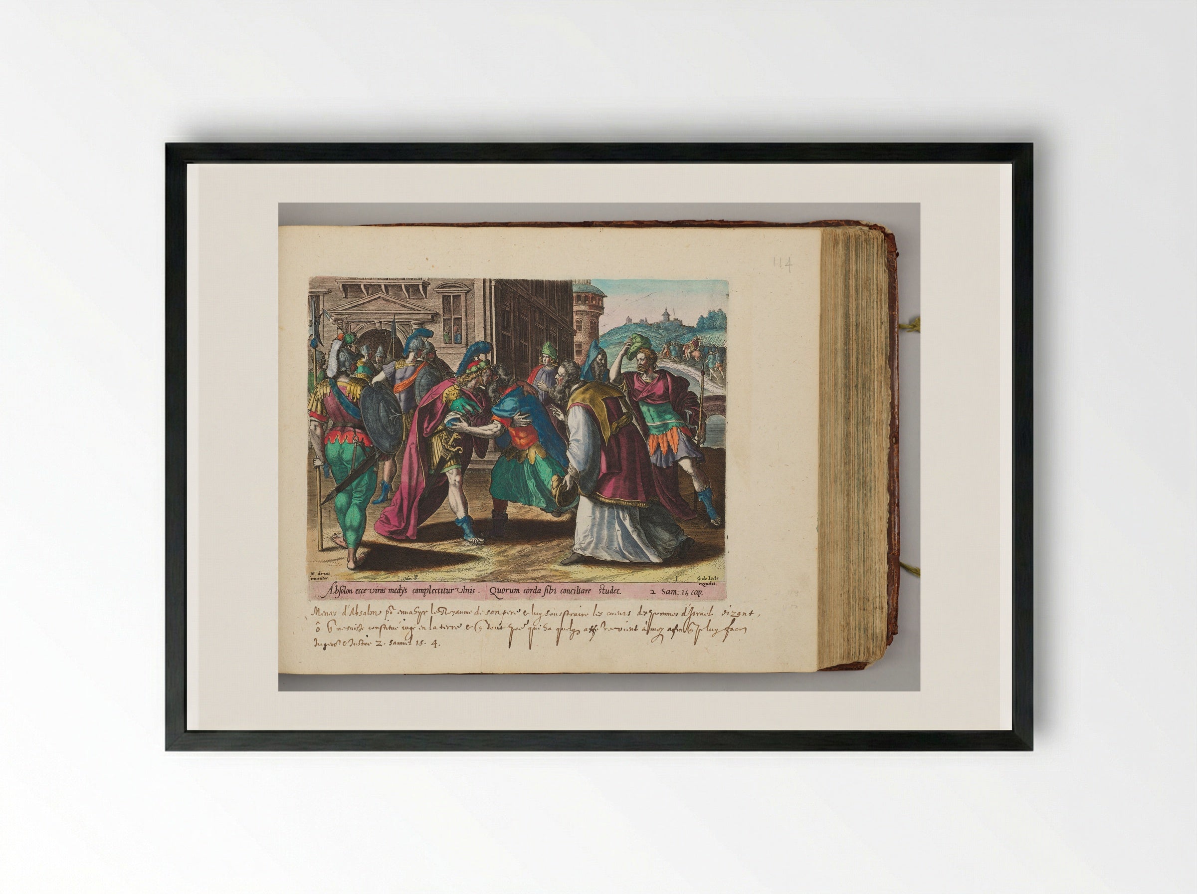 Absalom Conspiring outside the Gates of Jerusalem - Johannes Wierix - Framed Print Black