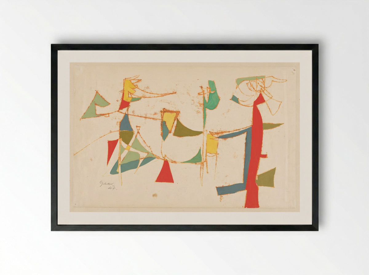 Abstract Composition with Geometric Figures - William Gear - Framed Print Black