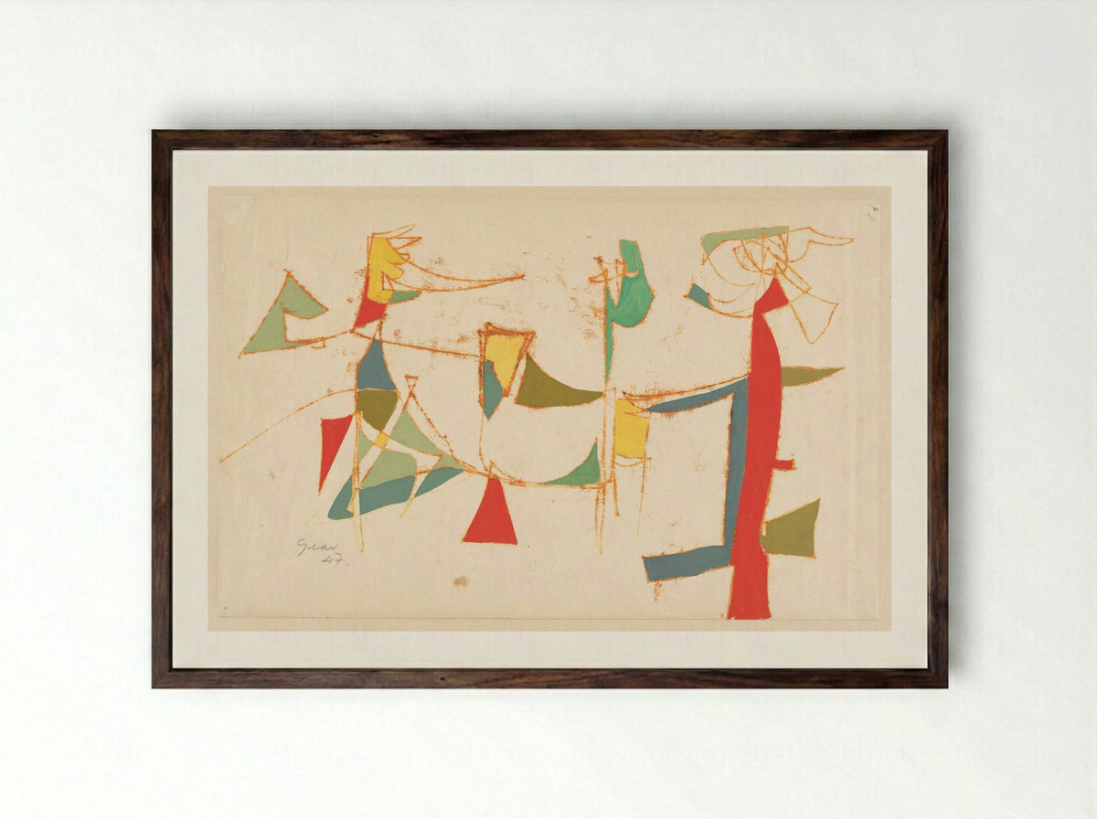 Abstract Composition with Geometric Figures - William Gear - Framed Print Dark Wood