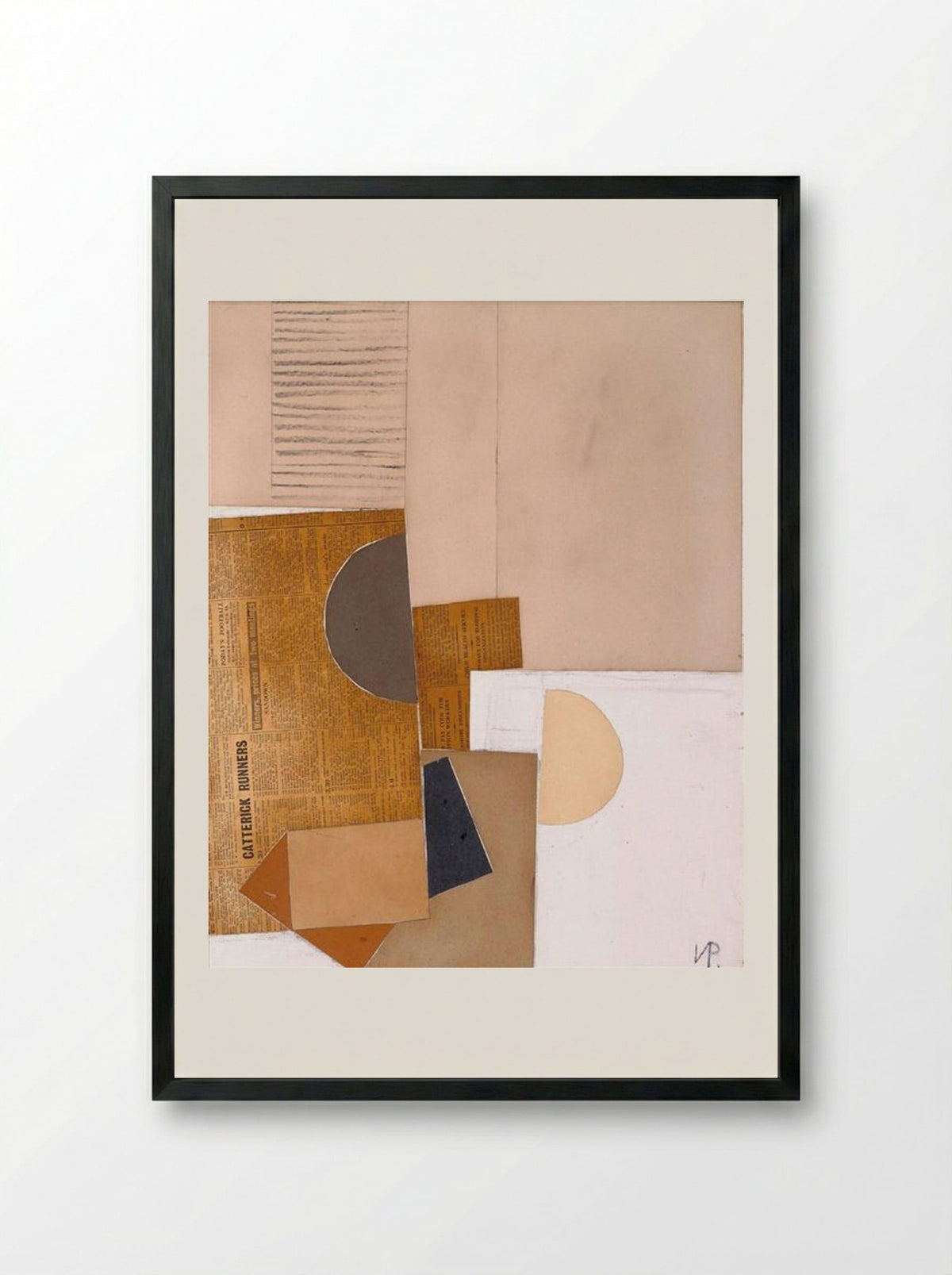 Abstract in White, Grey and Ochre - Victor Pasmore - Framed Print Black