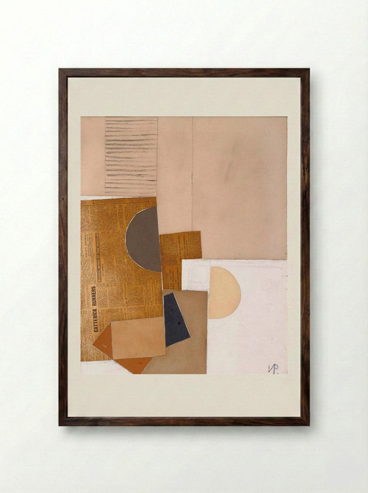 Abstract in White, Grey and Ochre - Victor Pasmore - Framed Print Dark Wood