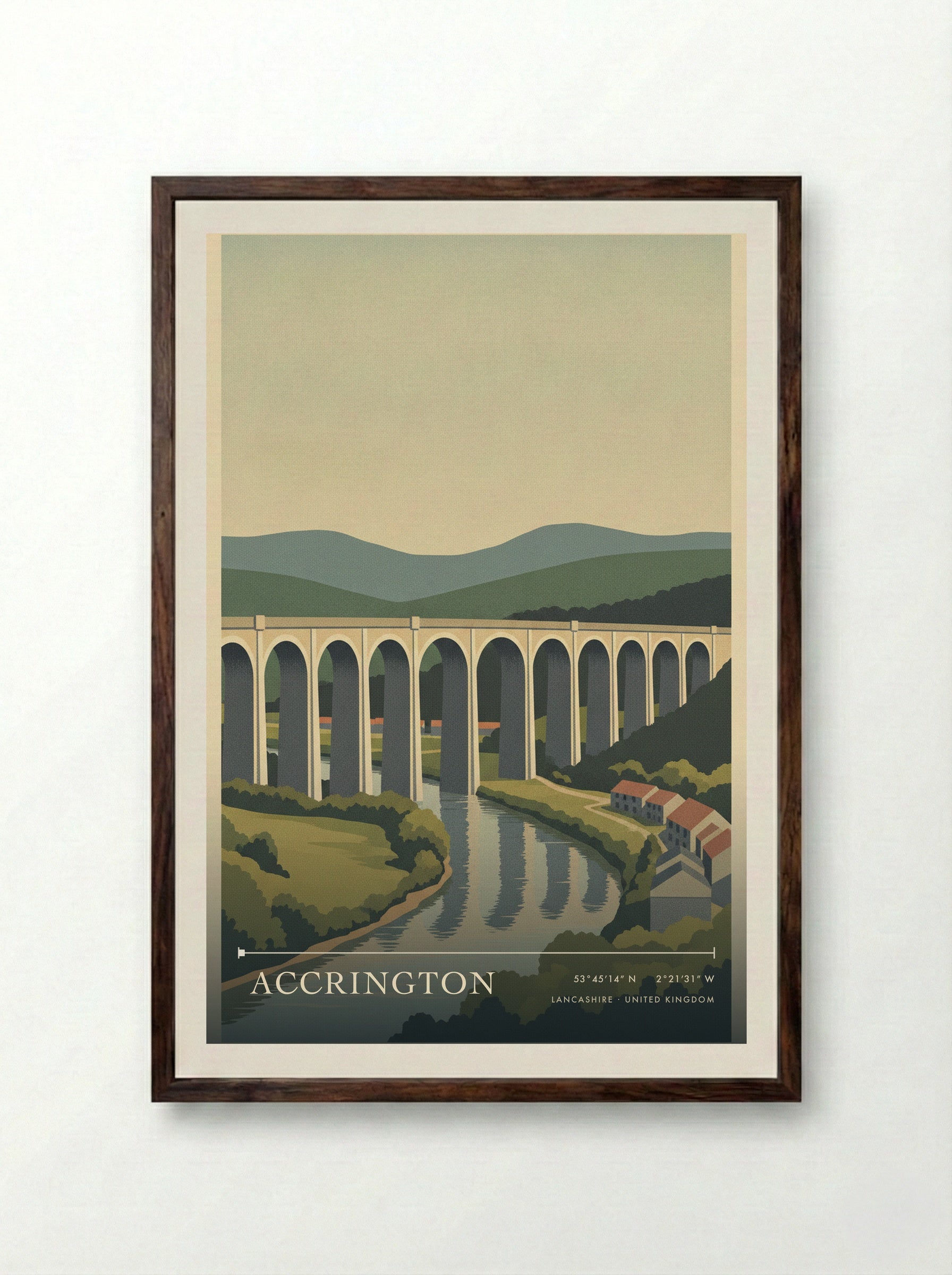 Accrington Lancashire United Kingdom Travel Poster - Framed Print Dark Wood