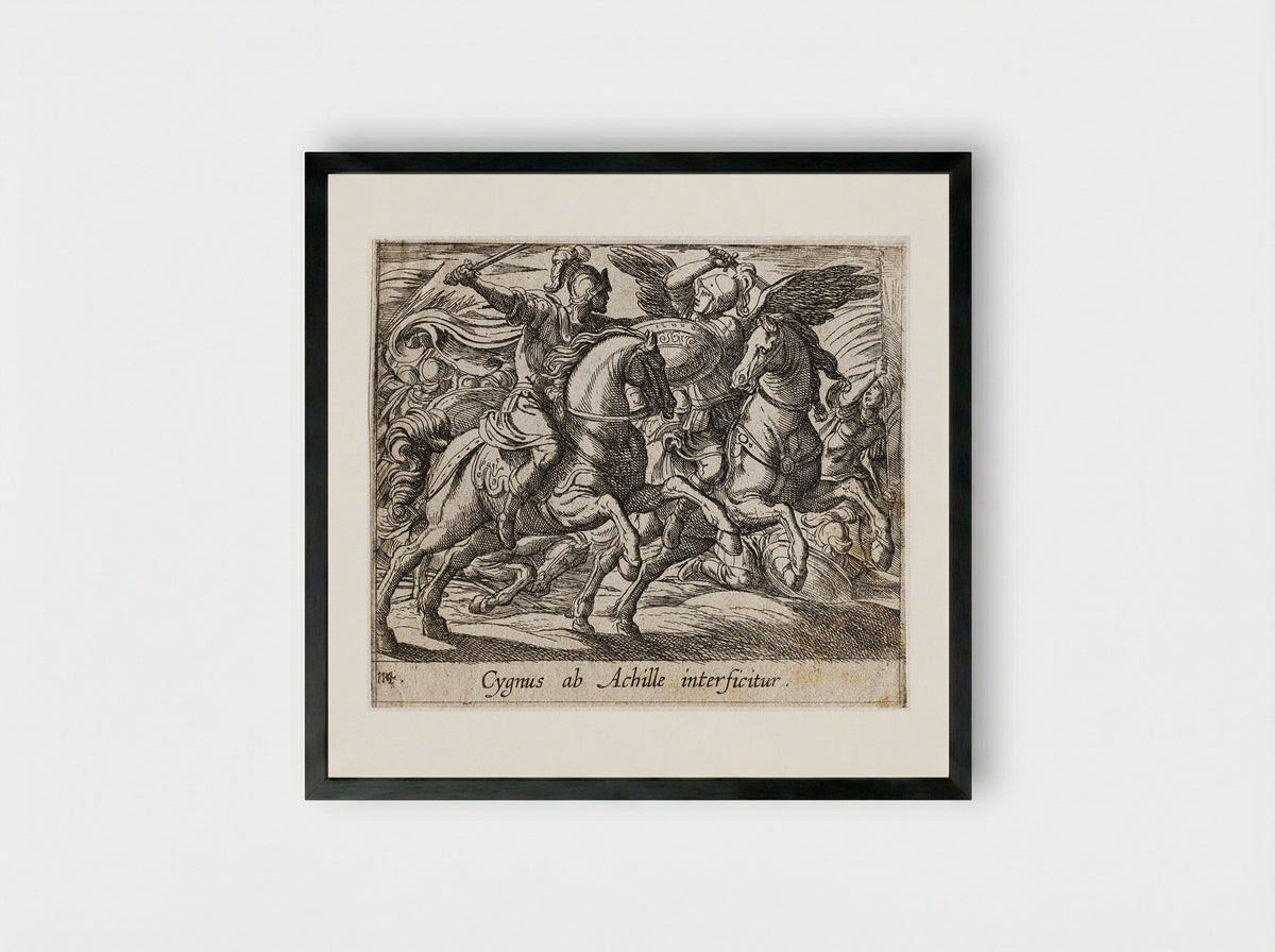 Achilles Battling Cygnus - Antonio Tempesta - Framed Print Black