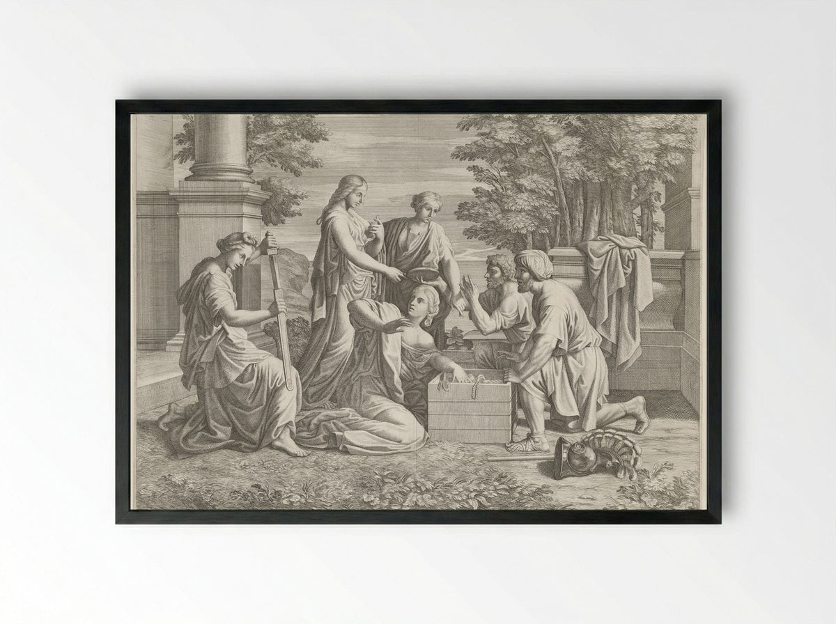Achilles Discovered Among the Daughters of Lycomedes - Pietro del Po - Framed Print Black