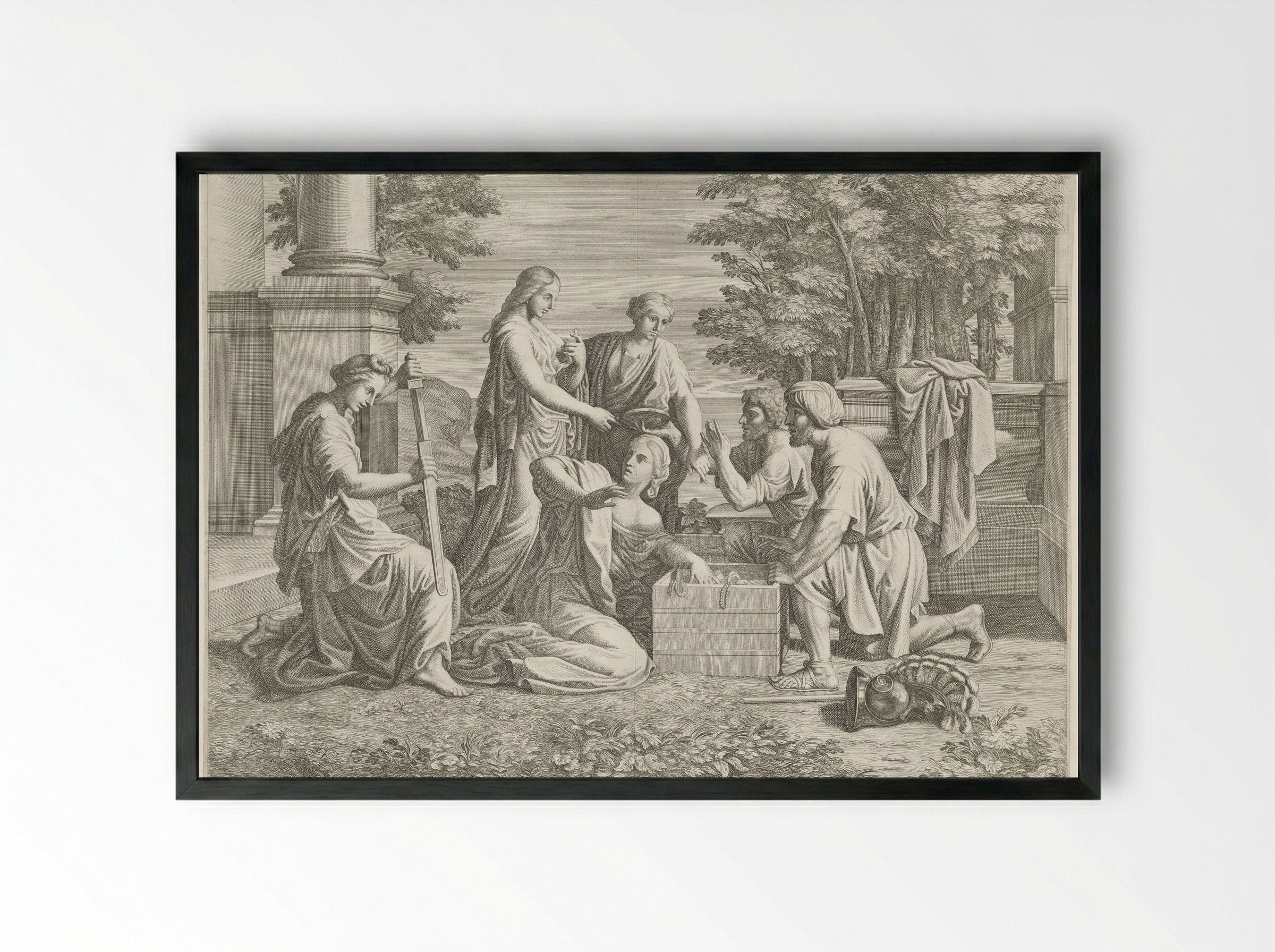 Achilles Discovered Among the Daughters of Lycomedes - Pietro del Po - Framed Print Black