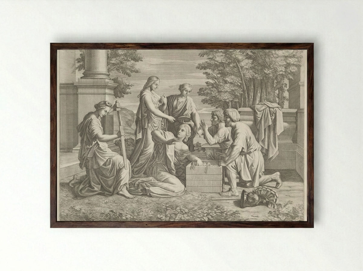 Achilles Discovered Among the Daughters of Lycomedes - Pietro del Po - Framed Print Dark Wood