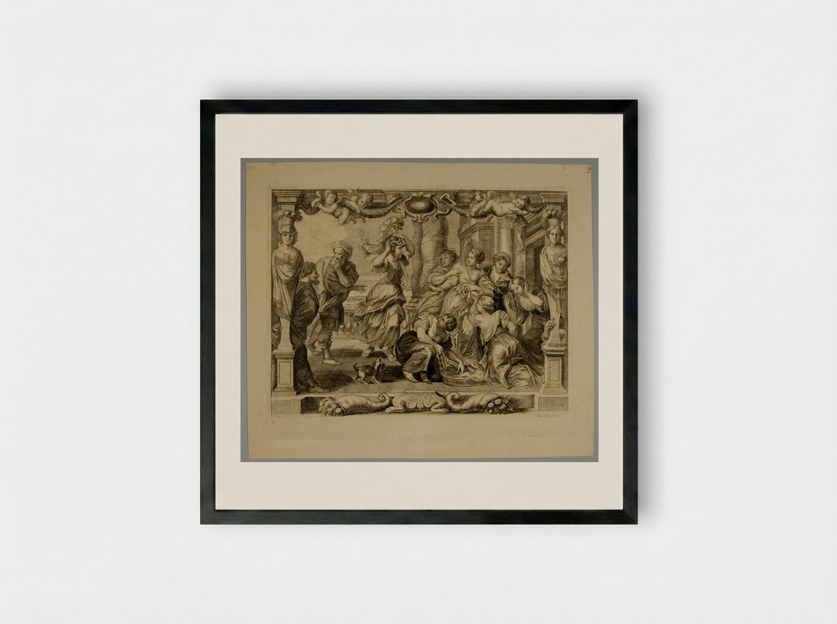 Achilles Discovered by Ulysses with the Daughters of Lycomedes - Frans Ertinger - Framed Print Black