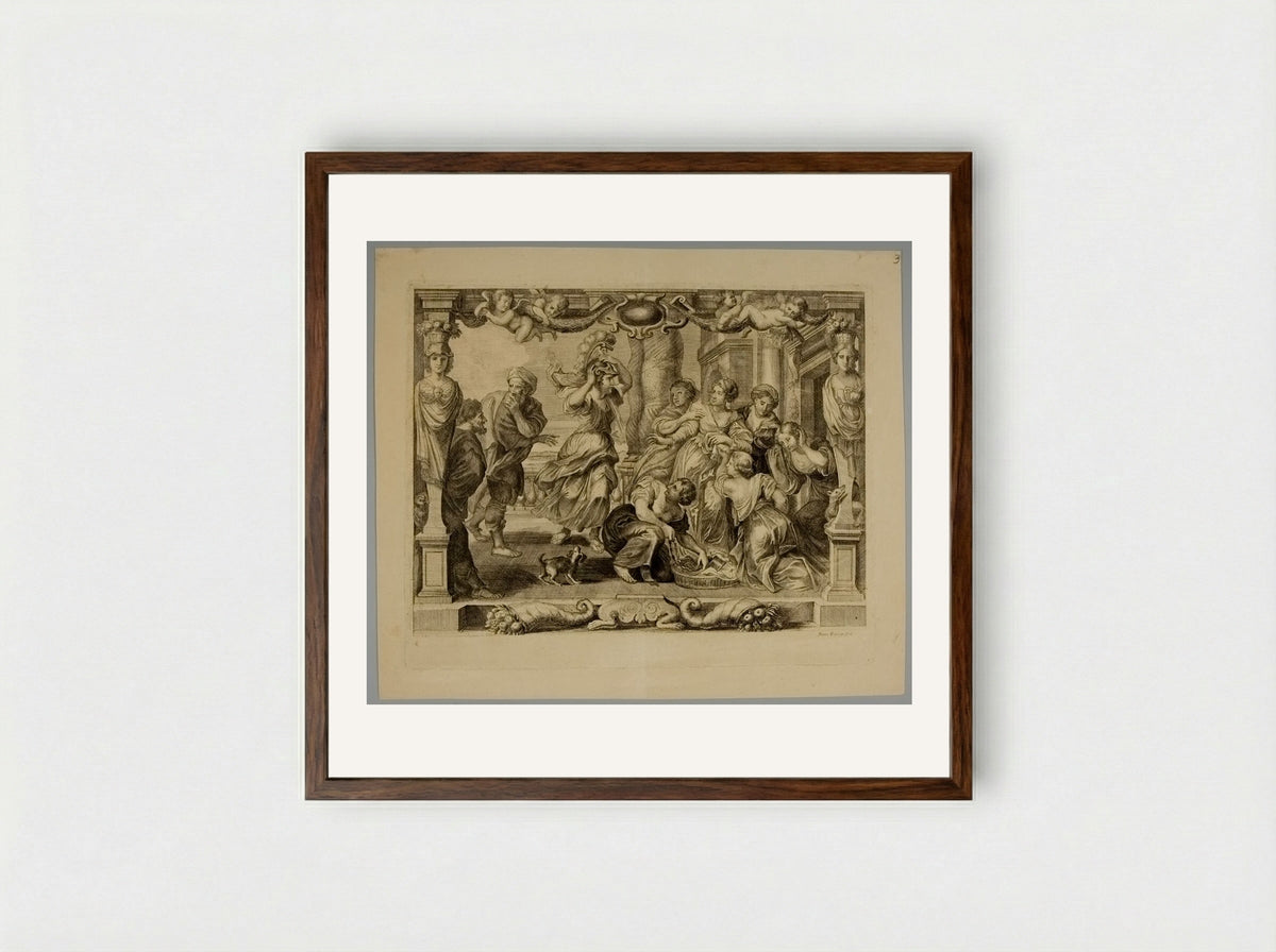Achilles Discovered by Ulysses with the Daughters of Lycomedes - Frans Ertinger - Framed Print Dark Wood