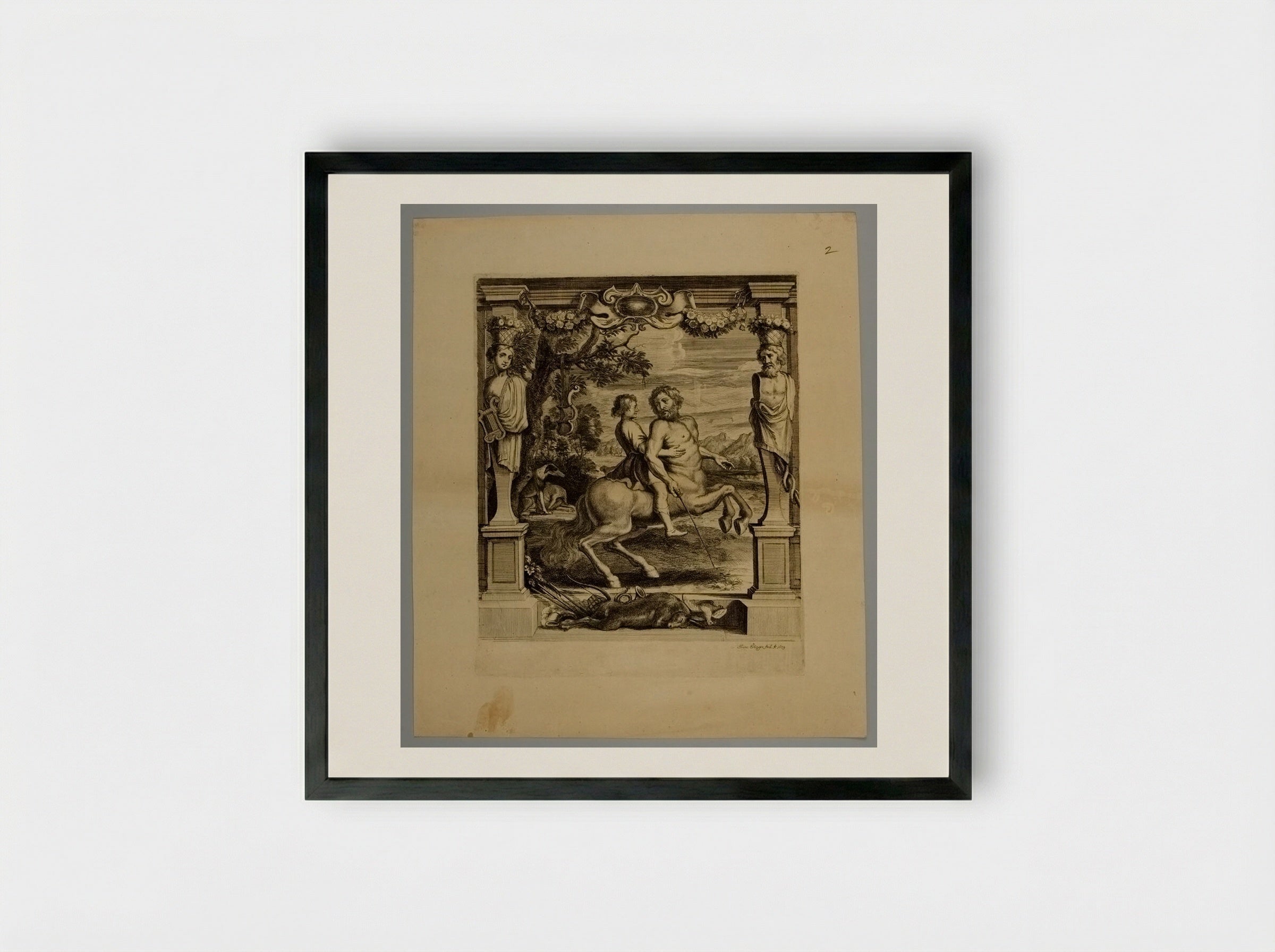 Achilles Instructed by Cheiron - Frans Ertinger - Framed Print Black