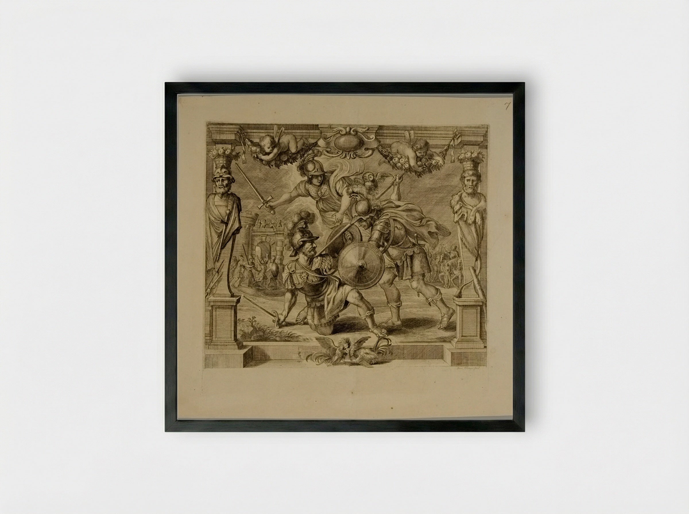 Achilles Vanquishing Hector - Frans Ertinger - Framed Print Black