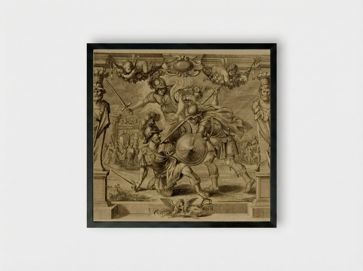 Achilles Vanquishing Hector - Frans Ertinger - Framed Print Black