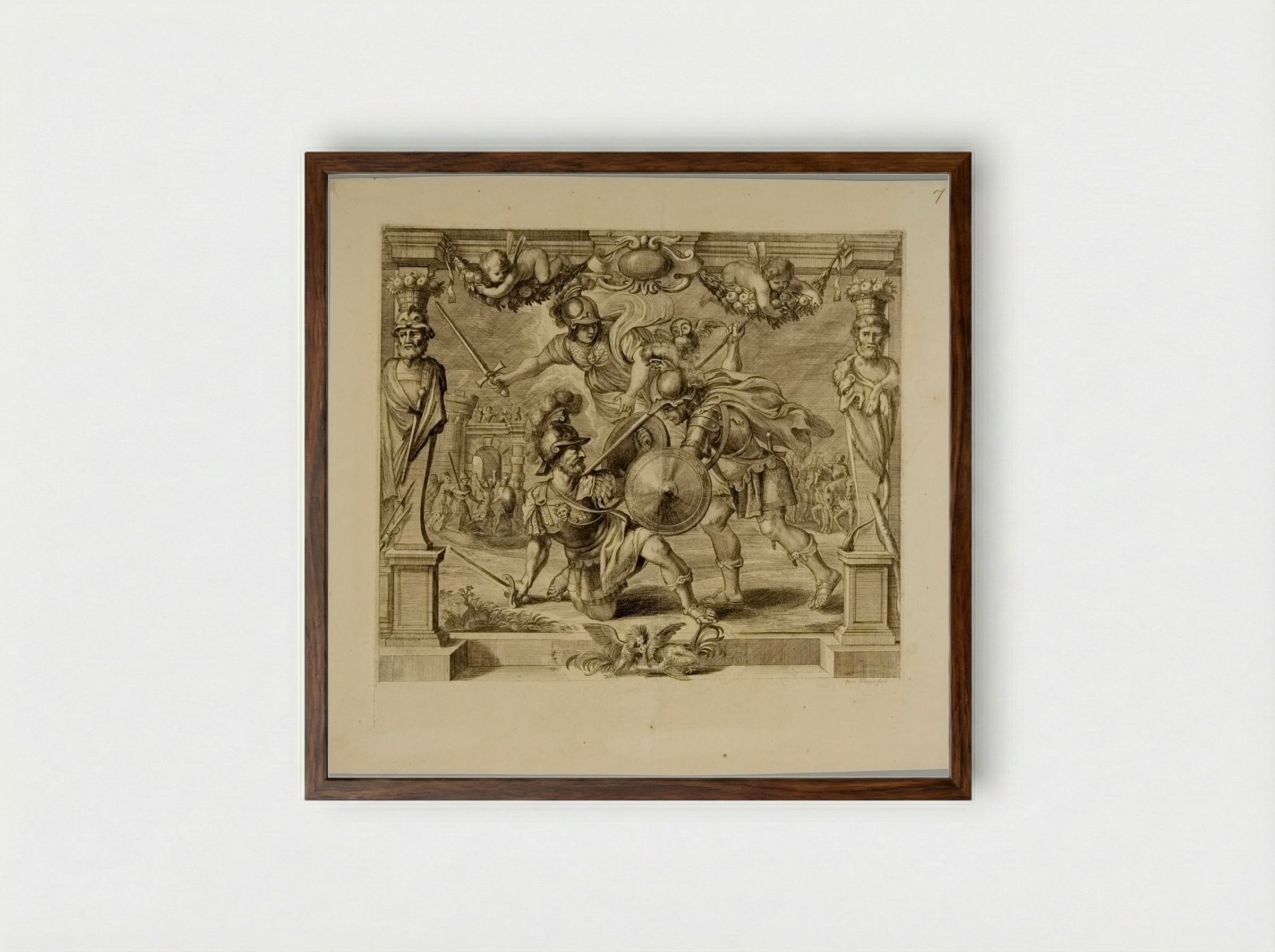 Achilles Vanquishing Hector - Frans Ertinger - Framed Print Dark Wood