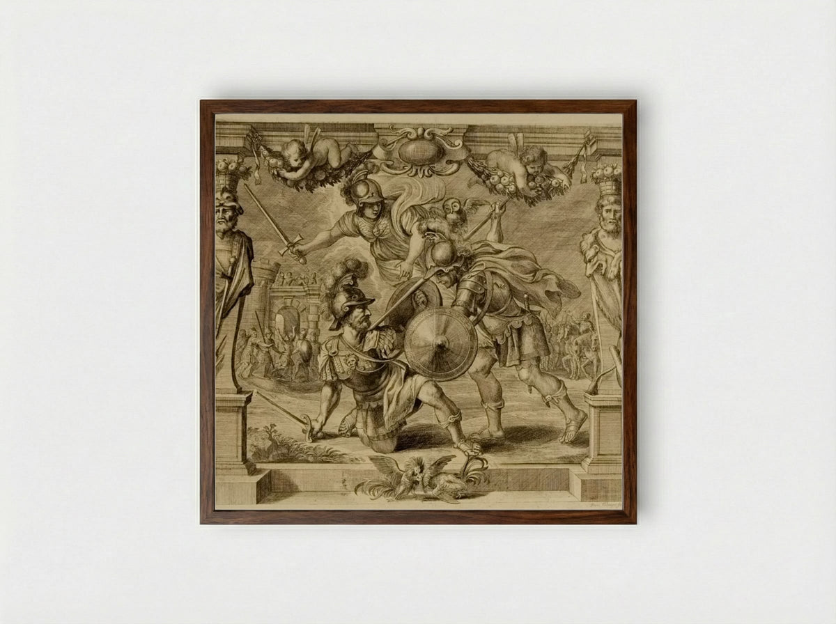Achilles Vanquishing Hector - Frans Ertinger - Framed Print Dark Wood
