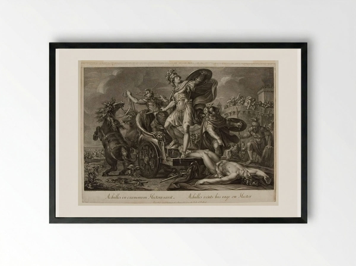 Achilles vents his rage on Hector - Domenico Cunego - Framed Print Black
