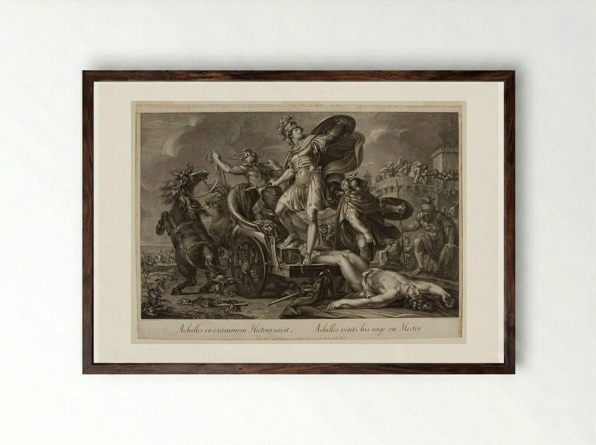 Achilles vents his rage on Hector - Domenico Cunego - Framed Print Dark Wood
